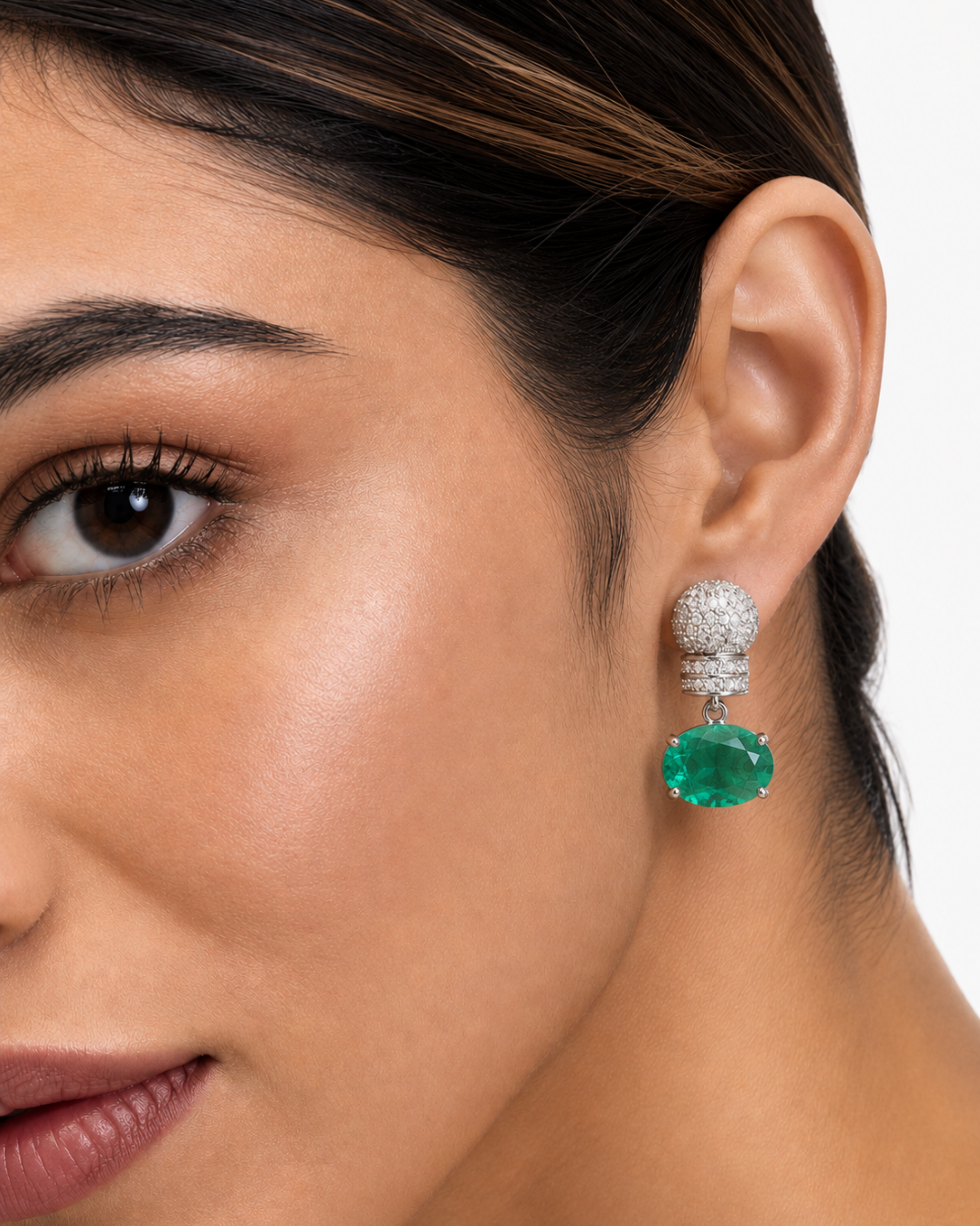 Emerald Radiance Silver Drop Earrings