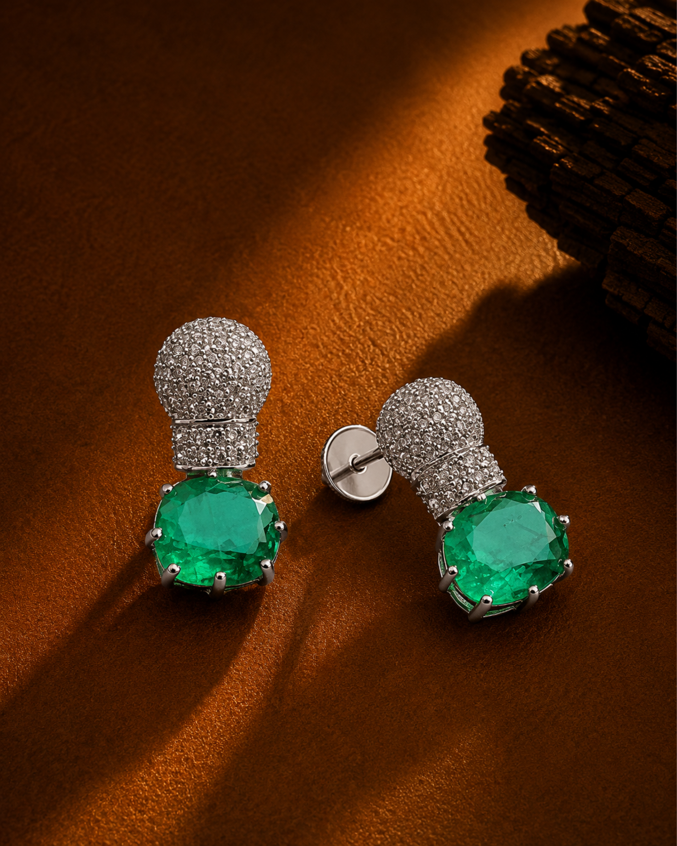 Emerald Radiance Silver Drop Earrings