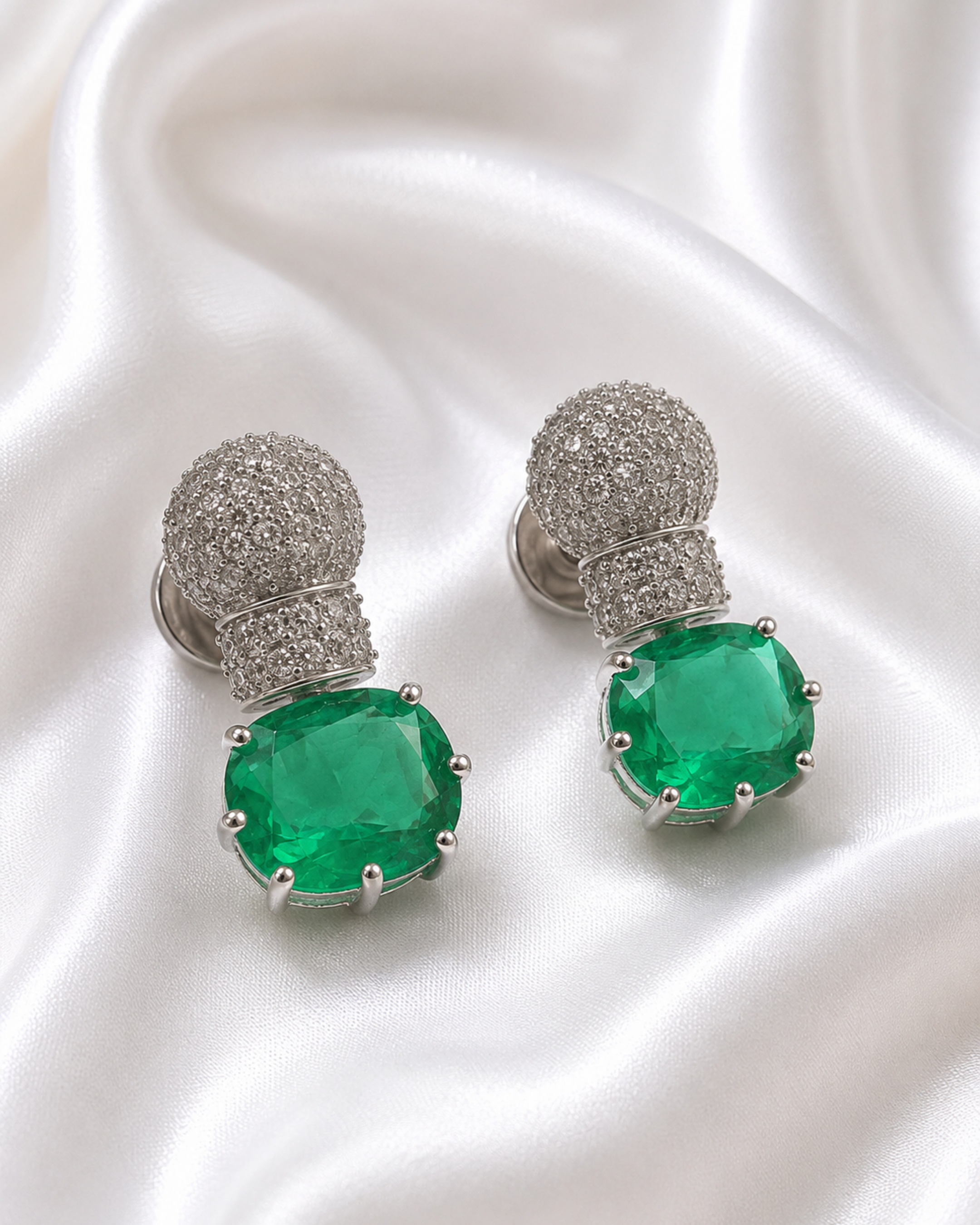 Emerald Radiance Silver Drop Earrings