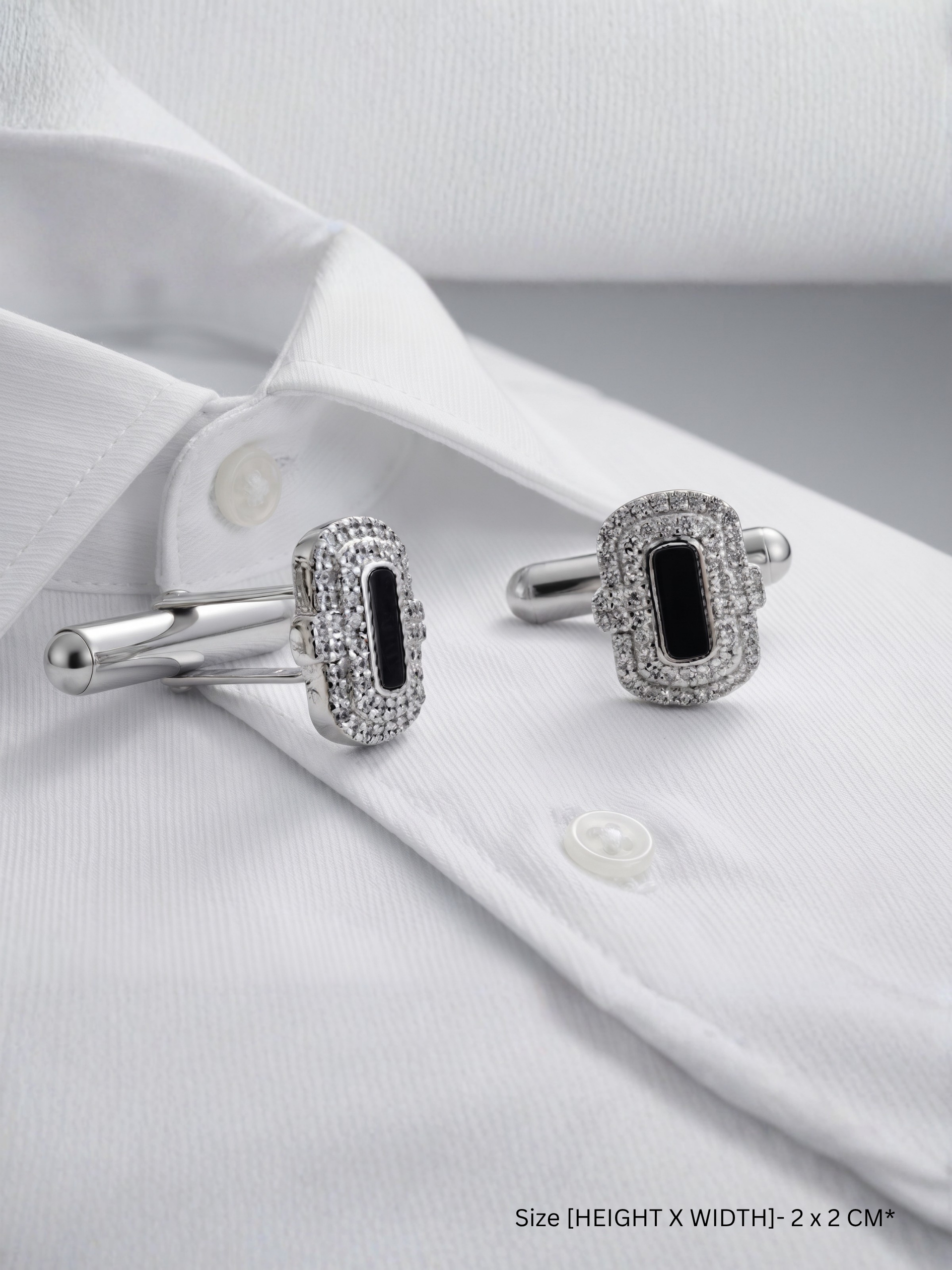 Shvetraag 92.5 Sterling Silver Black Onyx Halo Cufflinks for Men