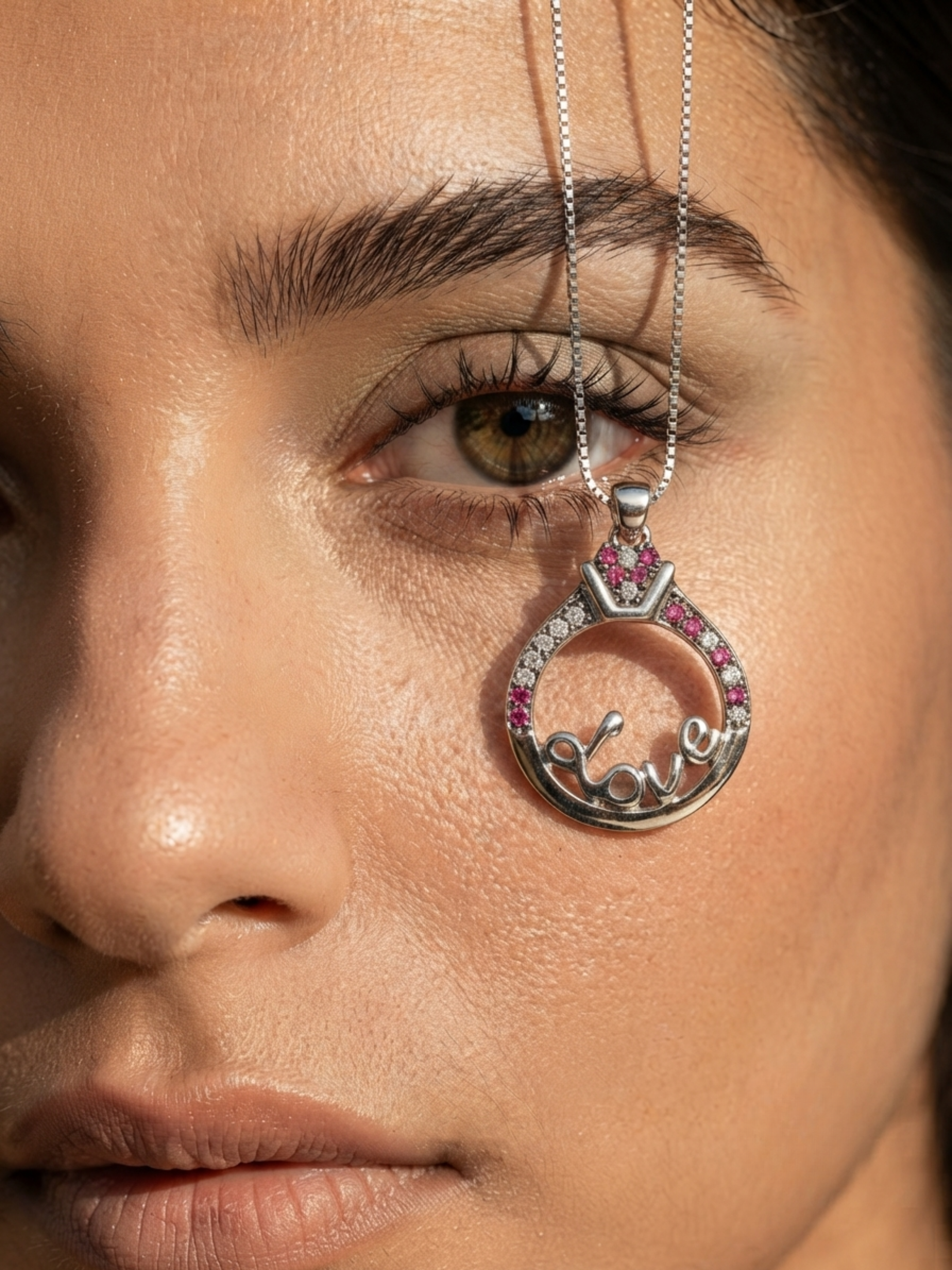 Love Ring Pink Crystal Pendant Charm