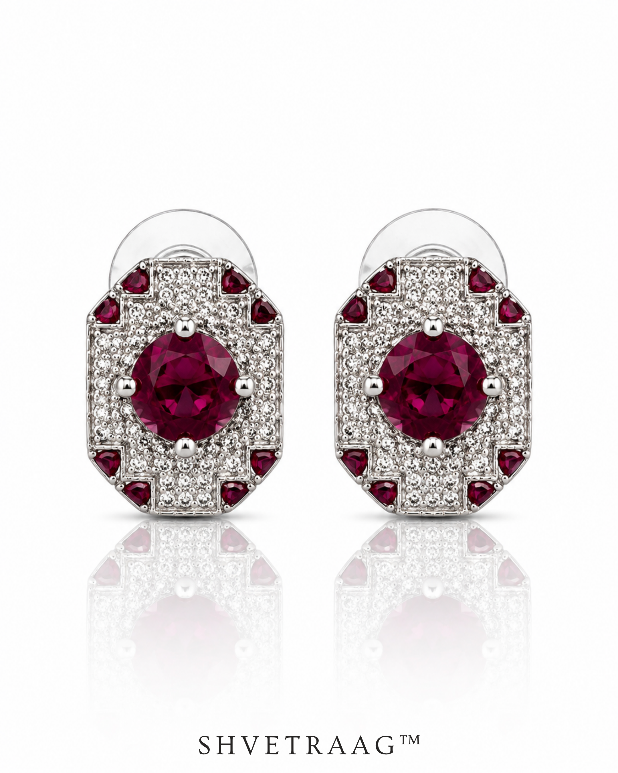Ruby Royale Art Deco Stud Earrings