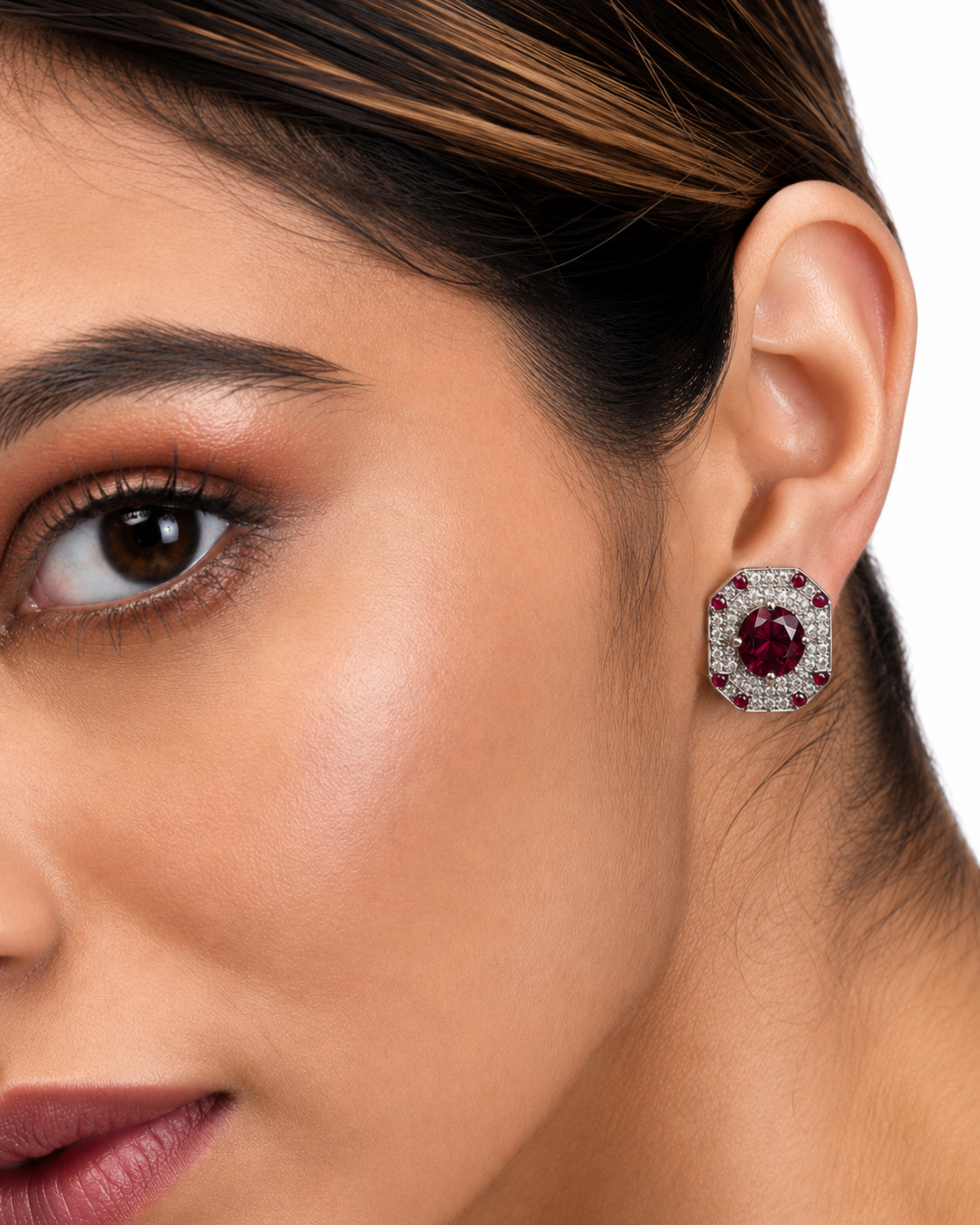 Ruby Royale Art Deco Stud Earrings