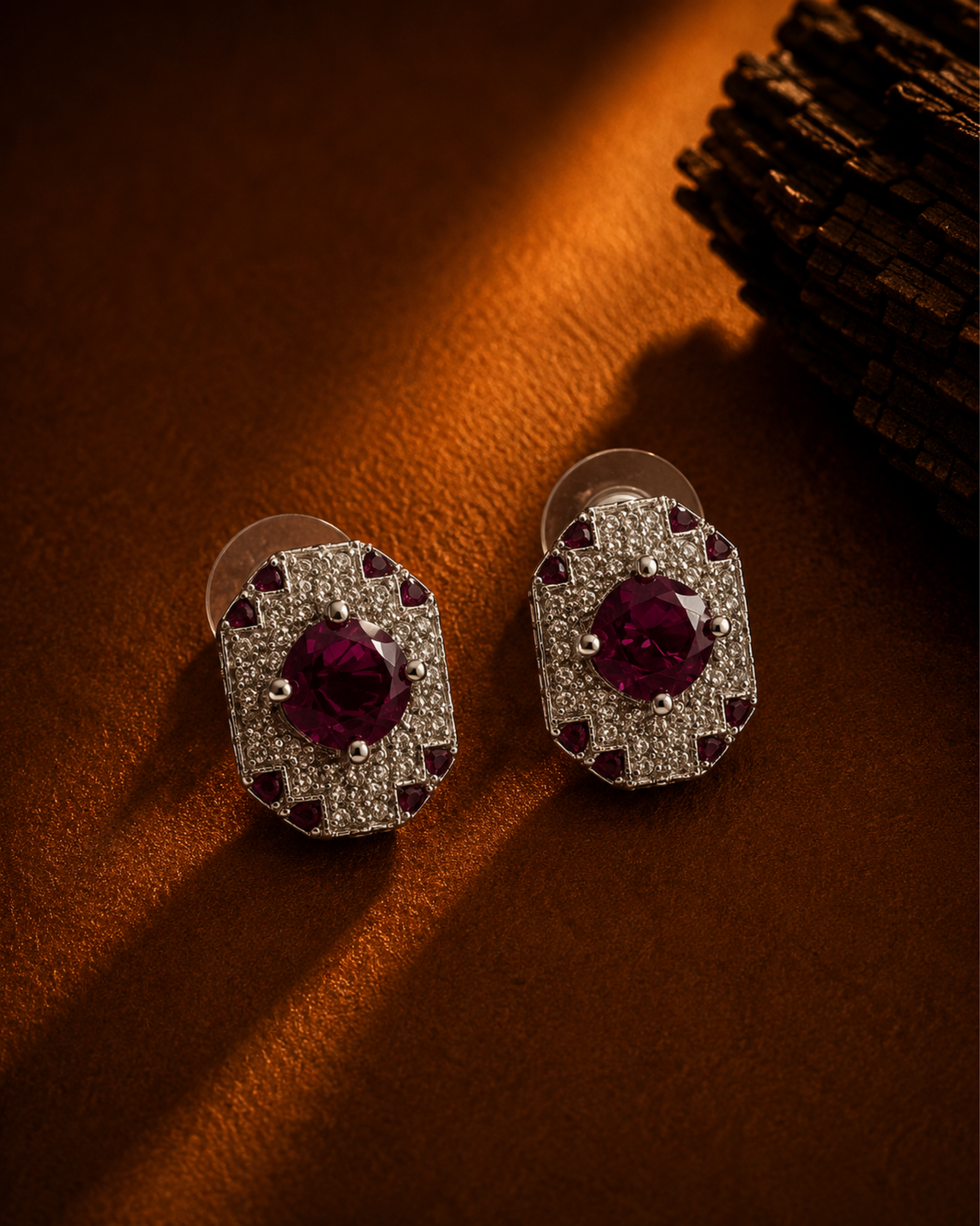 Ruby Royale Art Deco Stud Earrings