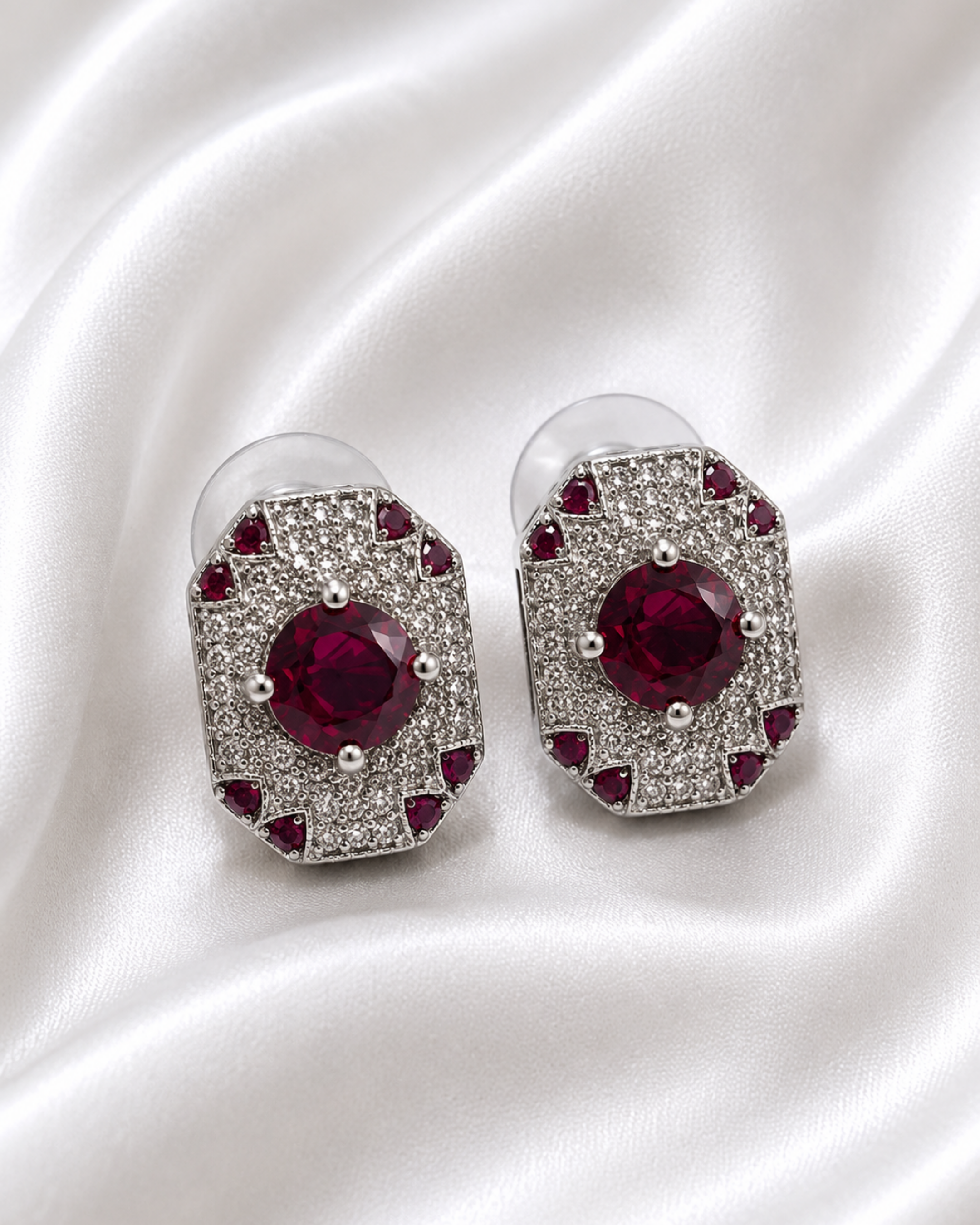 Ruby Royale Art Deco Stud Earrings