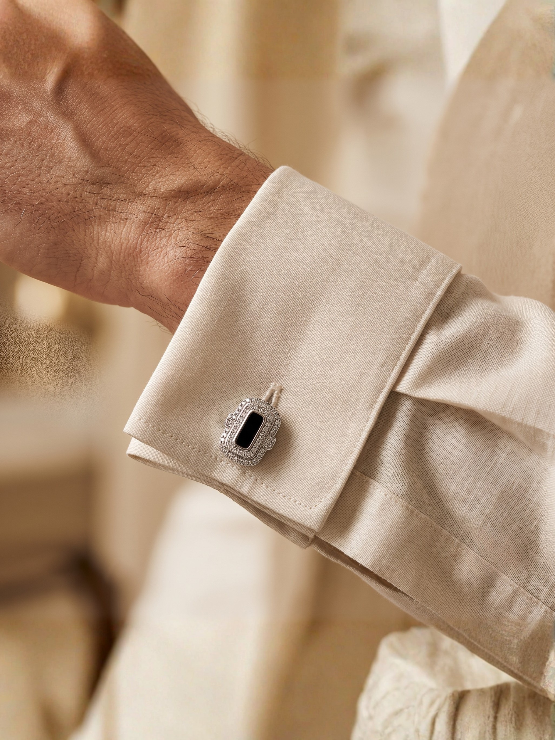 Shvetraag 92.5 Sterling Silver Black Onyx Halo Cufflinks for Men