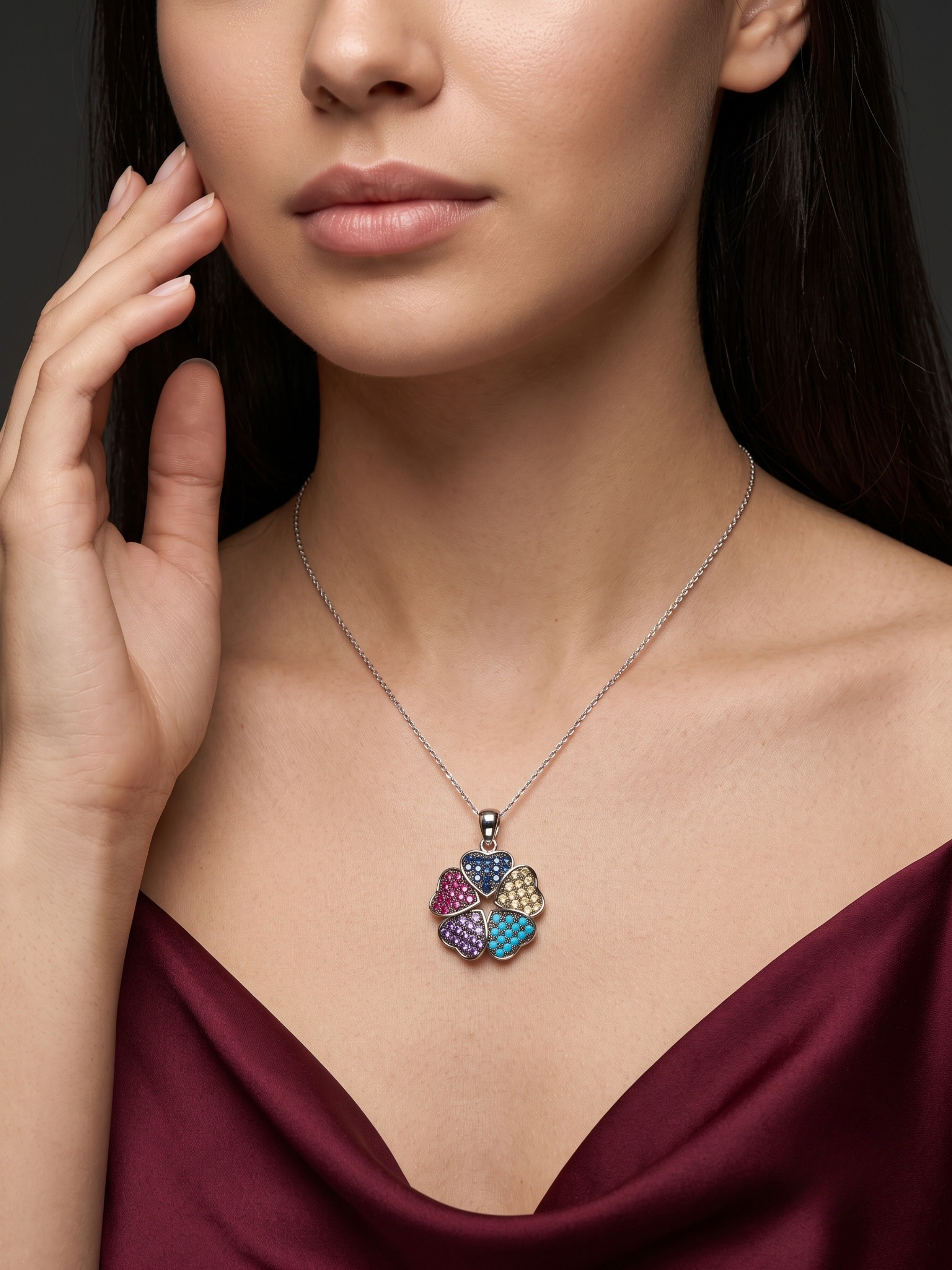 Radiant Five Hearts Crystal Pendant Charm