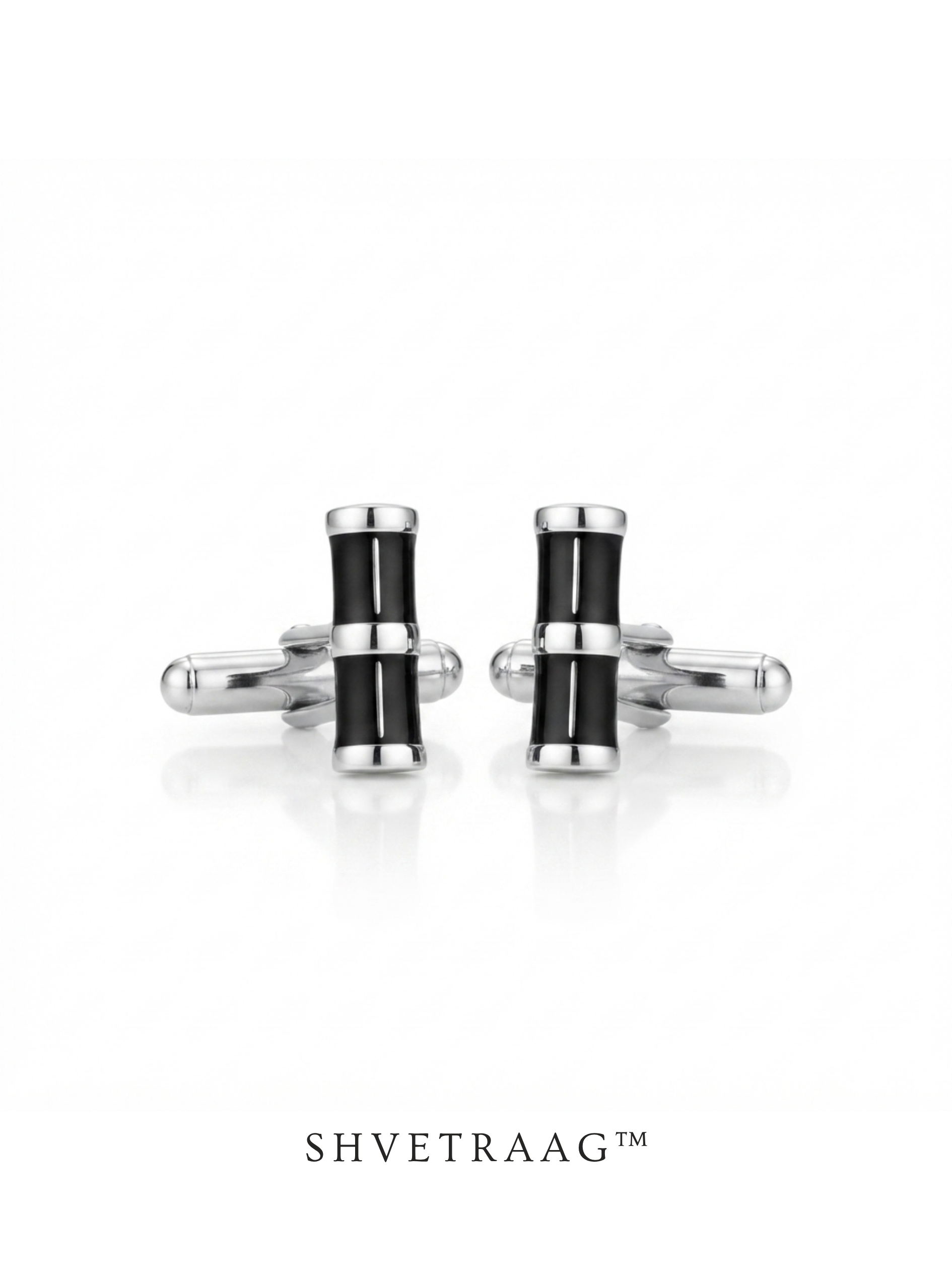Shvetraag 92.5 Sterling Silver Black Enamel Bamboo Cufflinks for Men