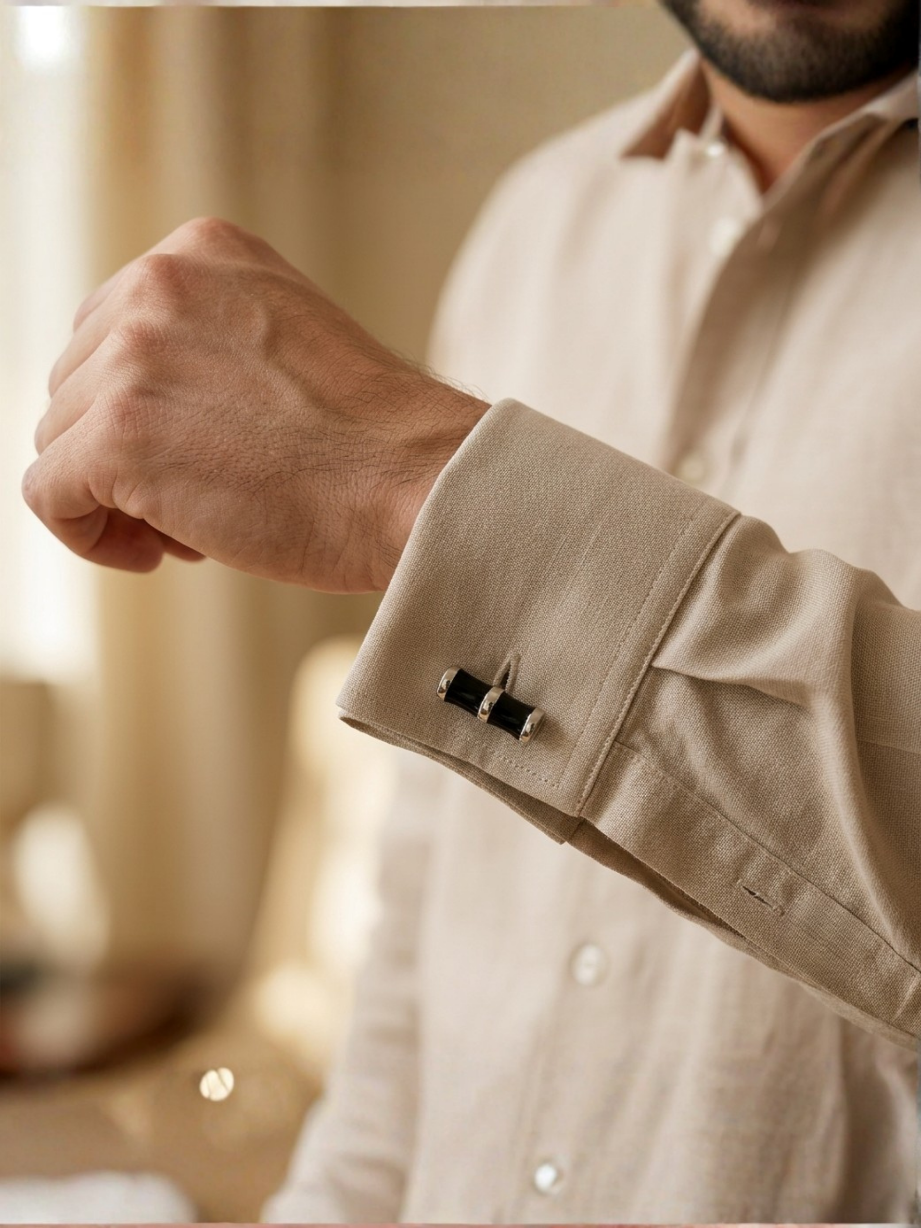 Shvetraag 92.5 Sterling Silver Black Enamel Bamboo Cufflinks for Men
