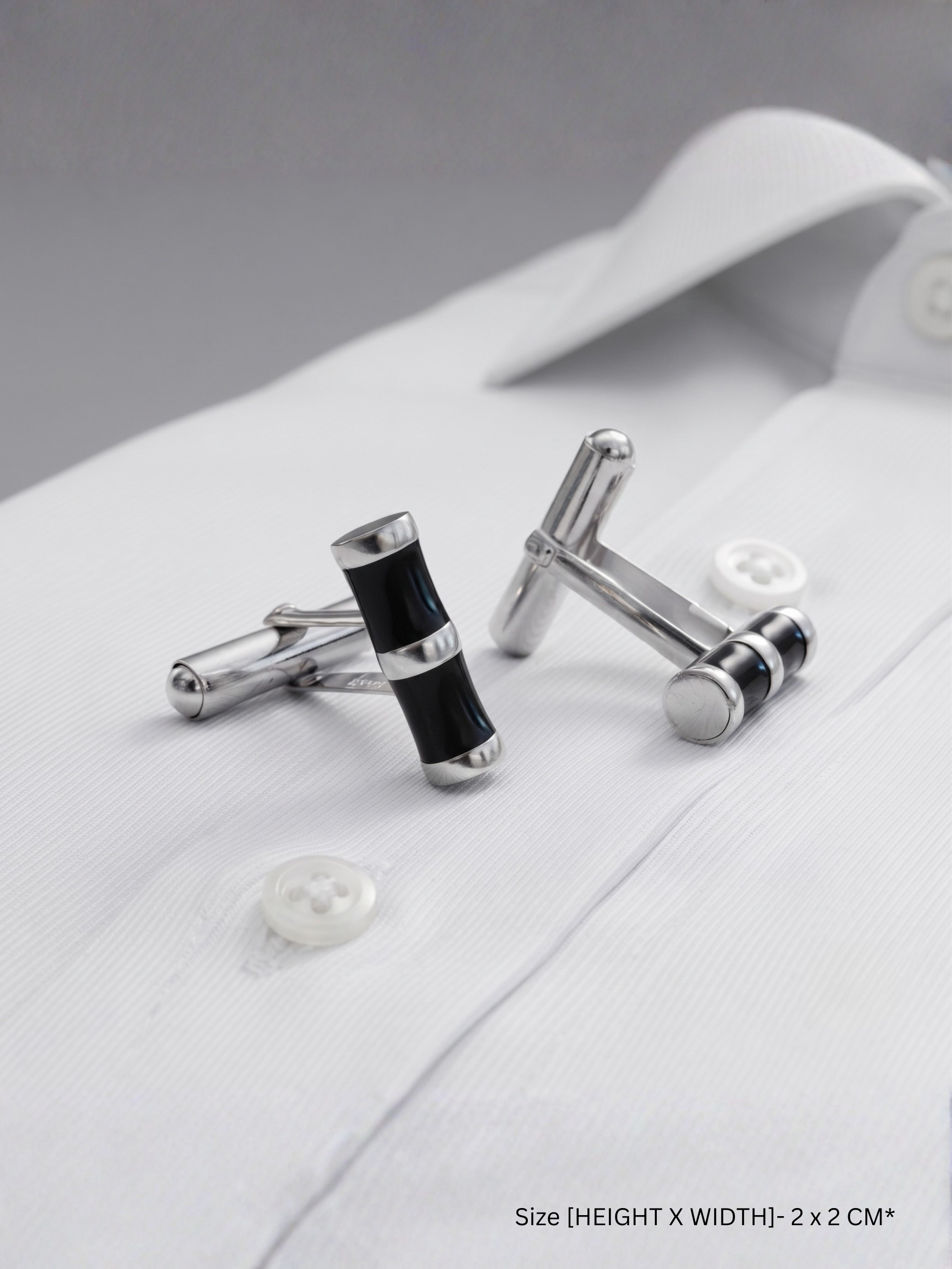 Shvetraag 92.5 Sterling Silver Black Enamel Bamboo Cufflinks for Men