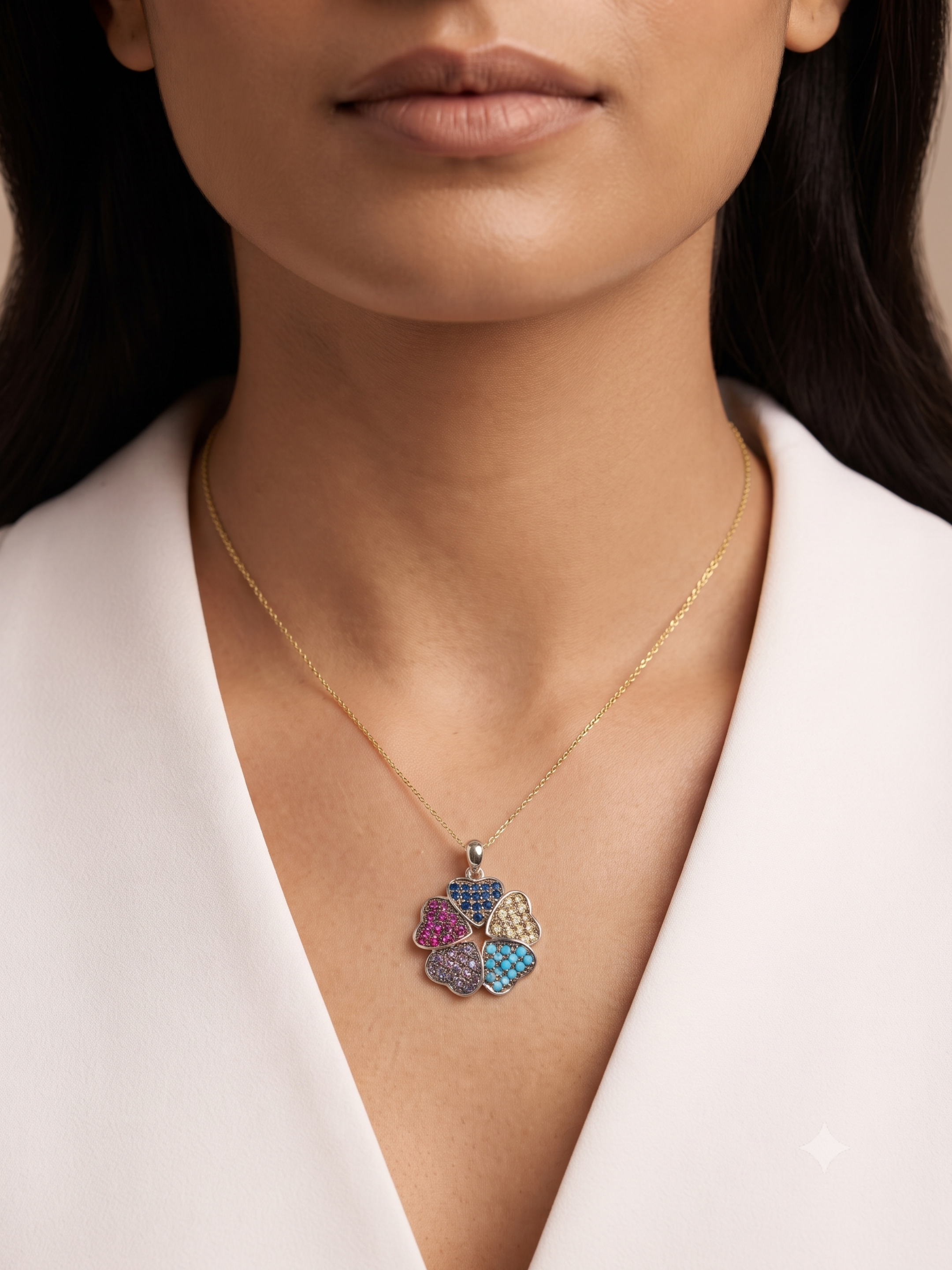 Radiant Five Hearts Crystal Pendant Charm