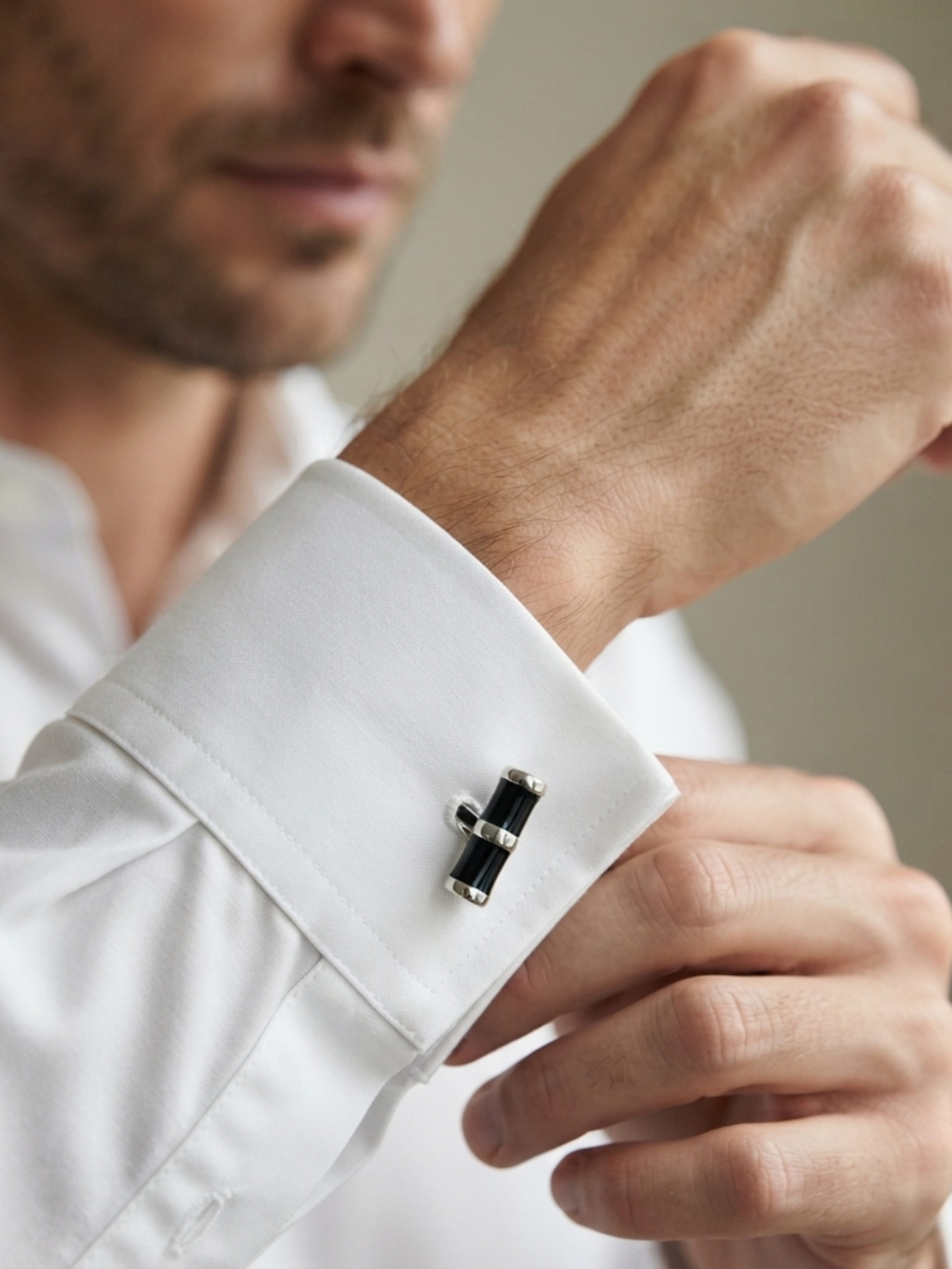 Shvetraag 92.5 Sterling Silver Black Enamel Bamboo Cufflinks for Men