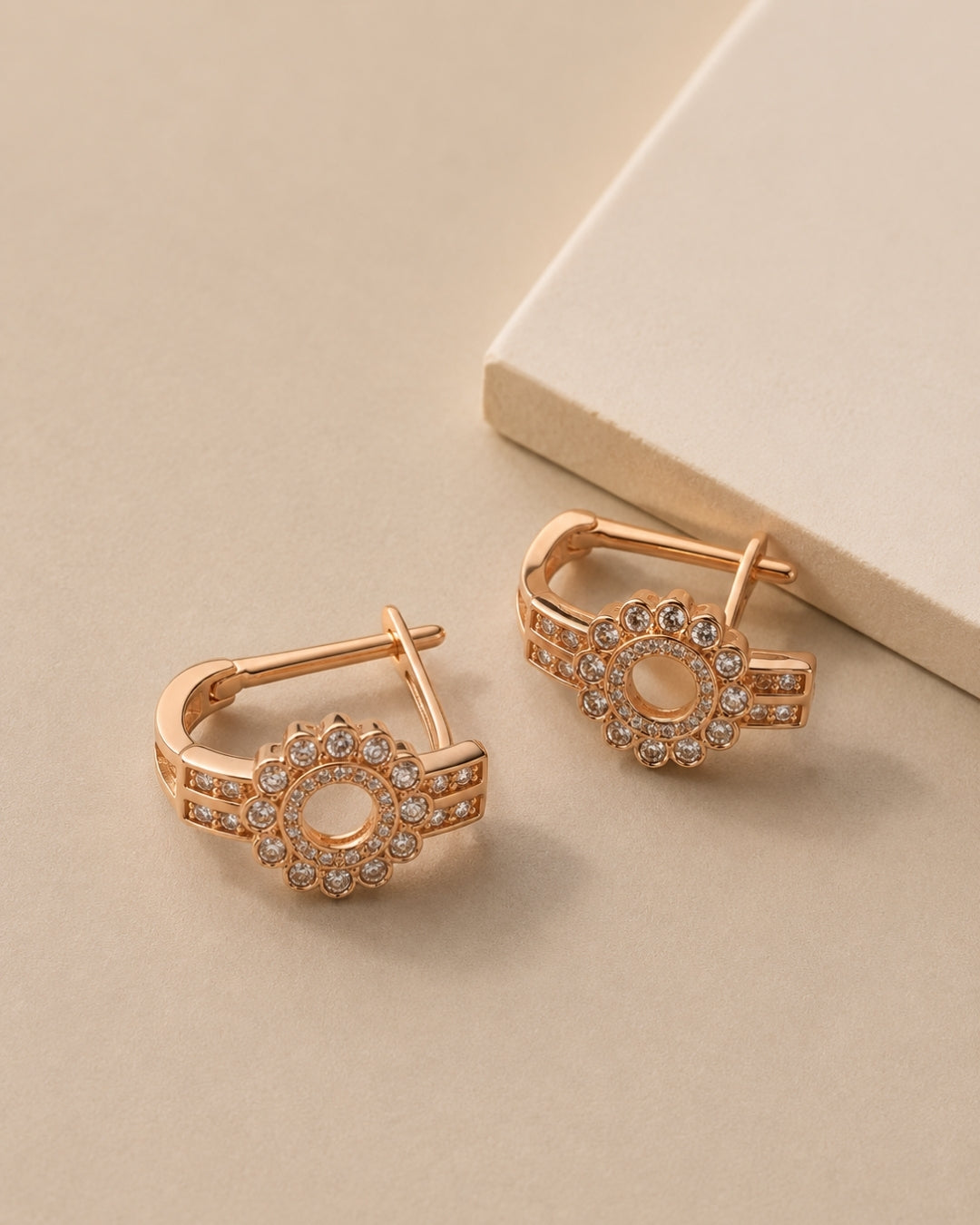 Celeste Halo Rose Gold Hoop Earrings