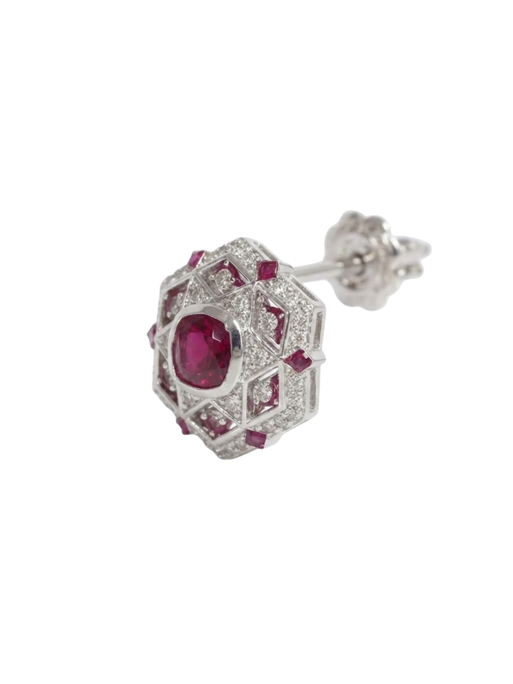 Shvetraag 92.5 Sterling Silver Ruby CZ Geometric Stud Earrings for Women