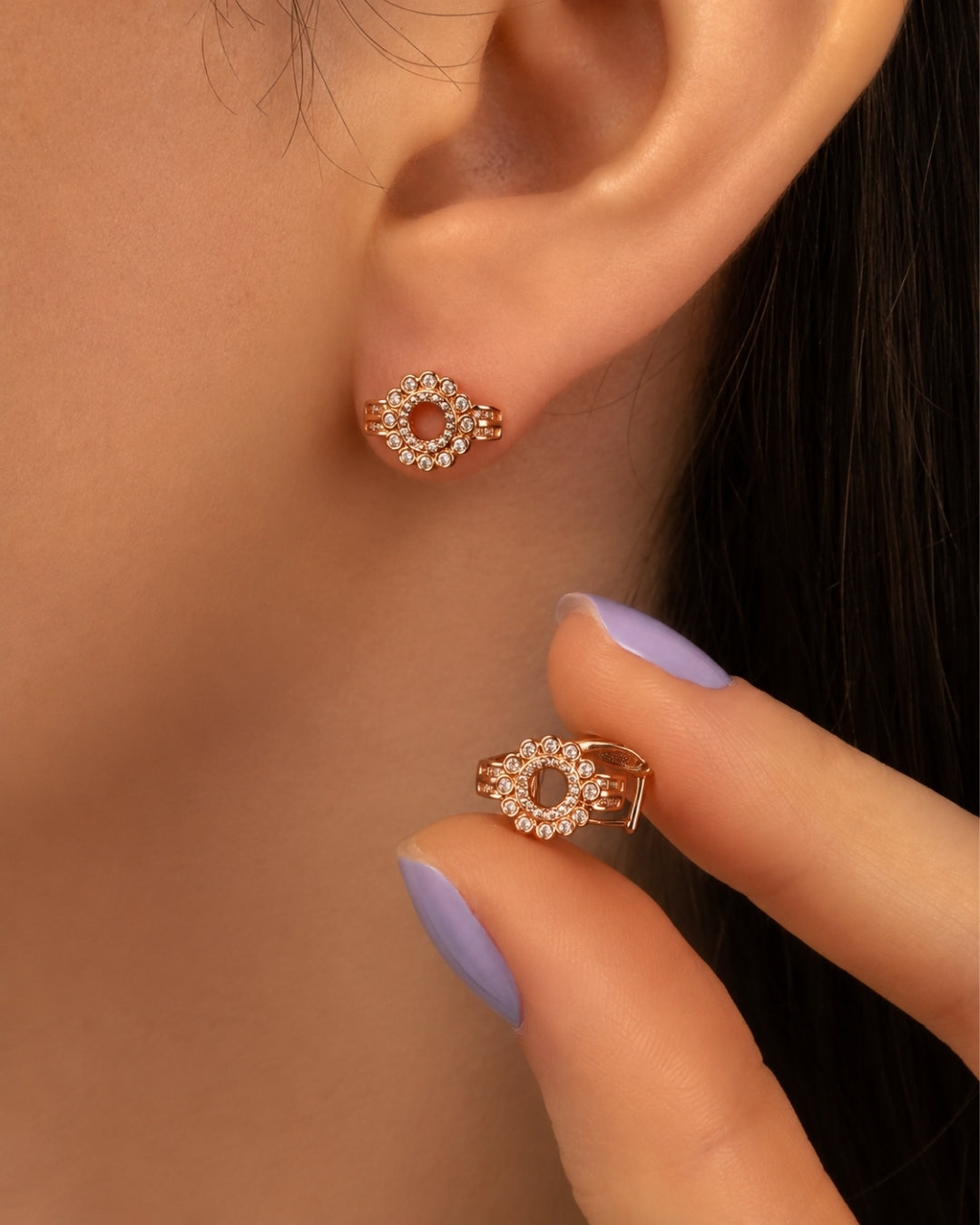 Celeste Halo Rose Gold Hoop Earrings
