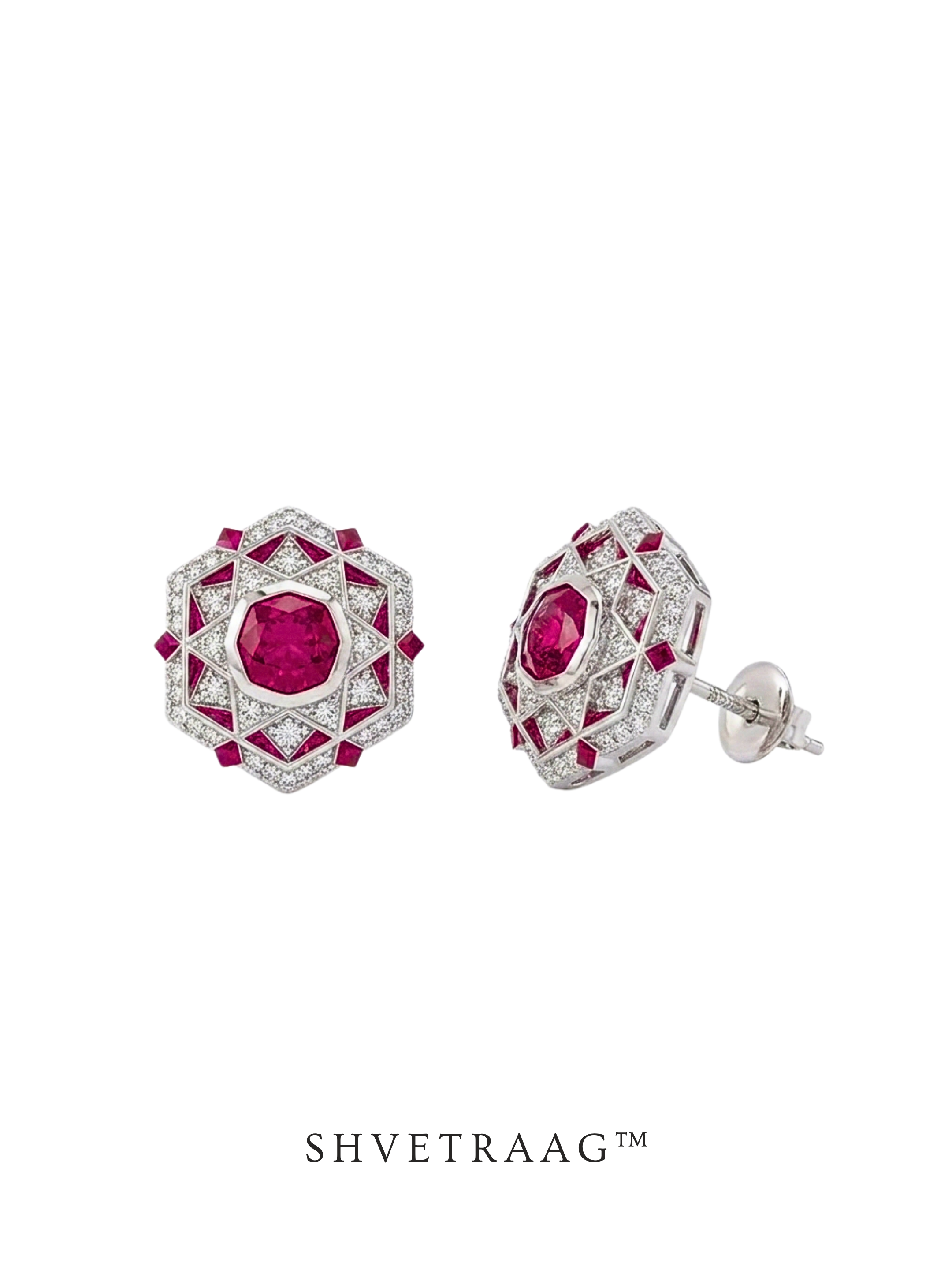 Shvetraag 92.5 Sterling Silver Ruby CZ Geometric Stud Earrings for Women