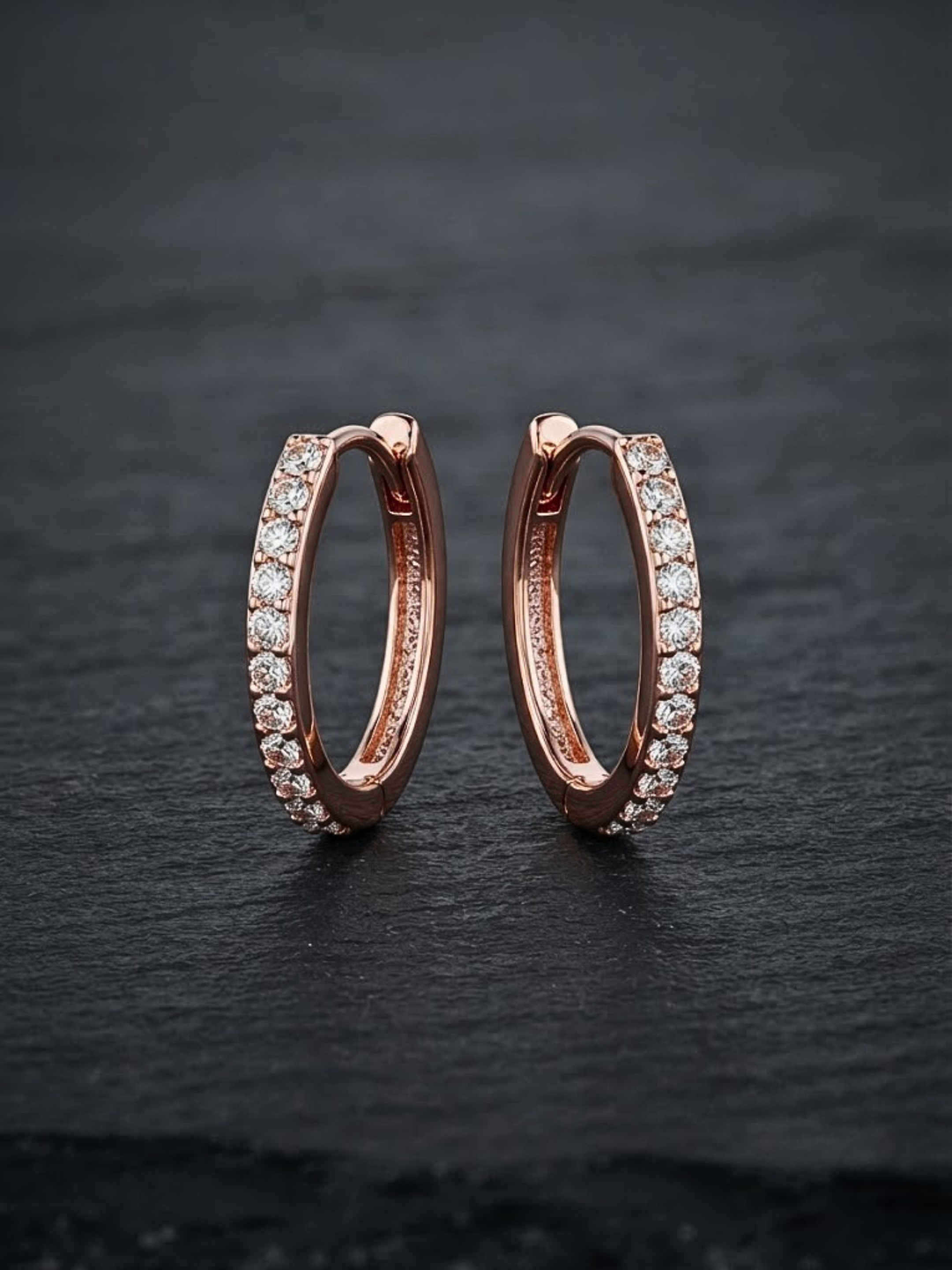 Shvetraag 92.5 Sterling Silver Rose Gold Plated Diamond Hoop Earrings for Women
