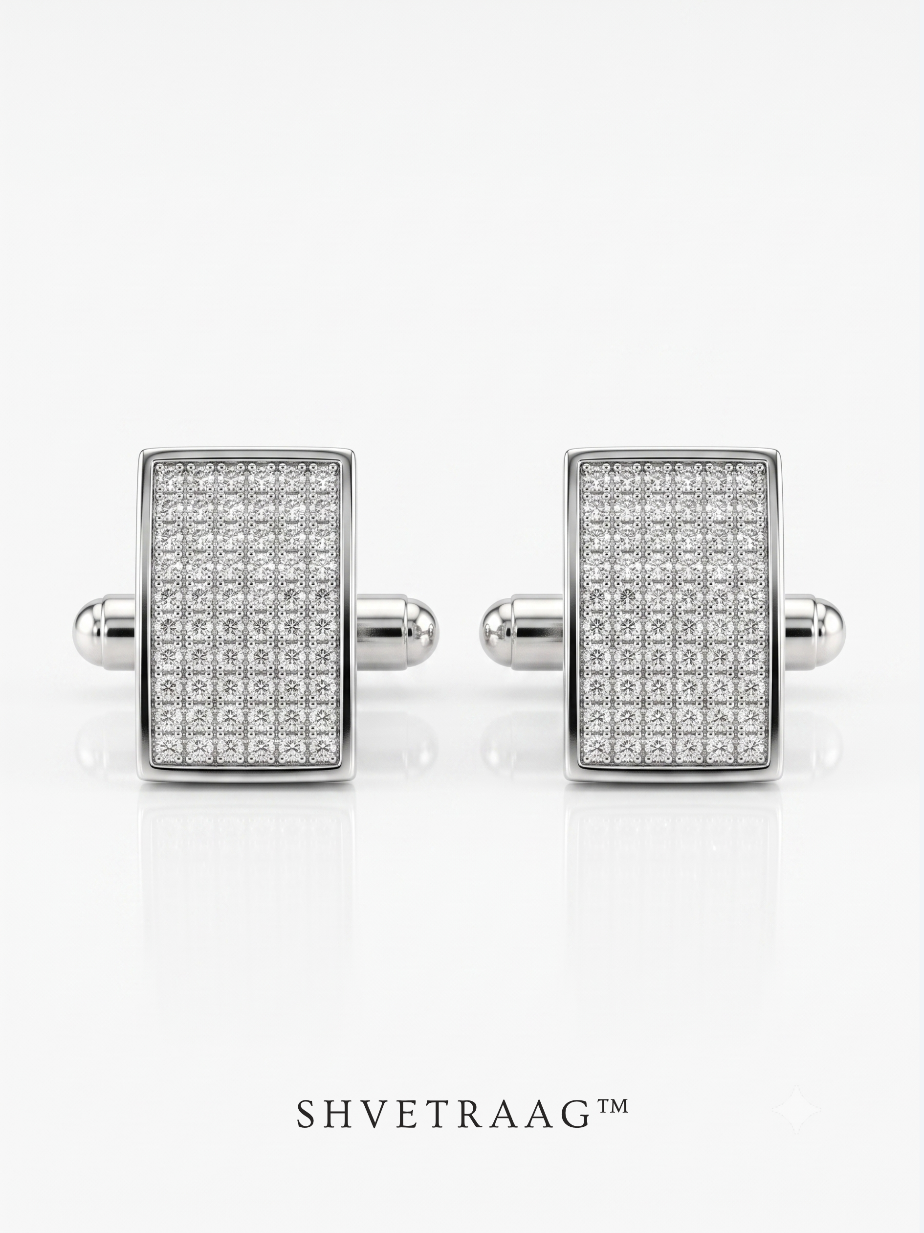 Shvetraag 92.5 Sterling Silver Pavé Rectangle Cufflinks for Men
