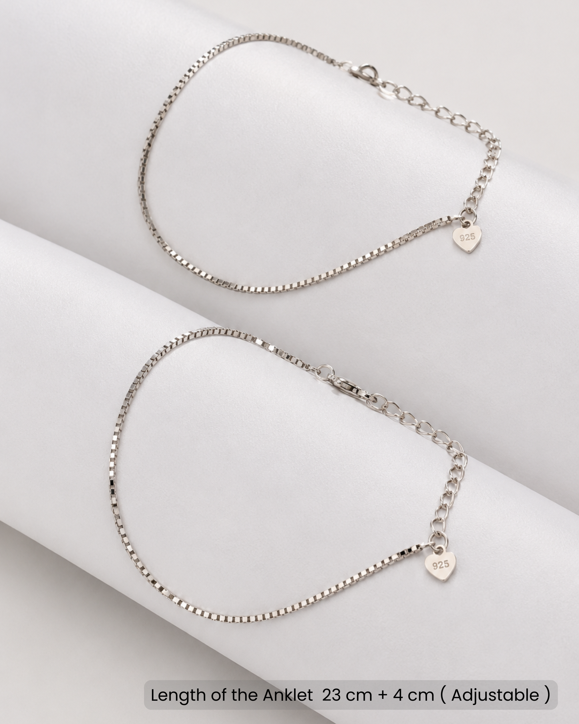 Shvetraag 92.5 Sterling Silver Box Chain Anklet Pair for Women