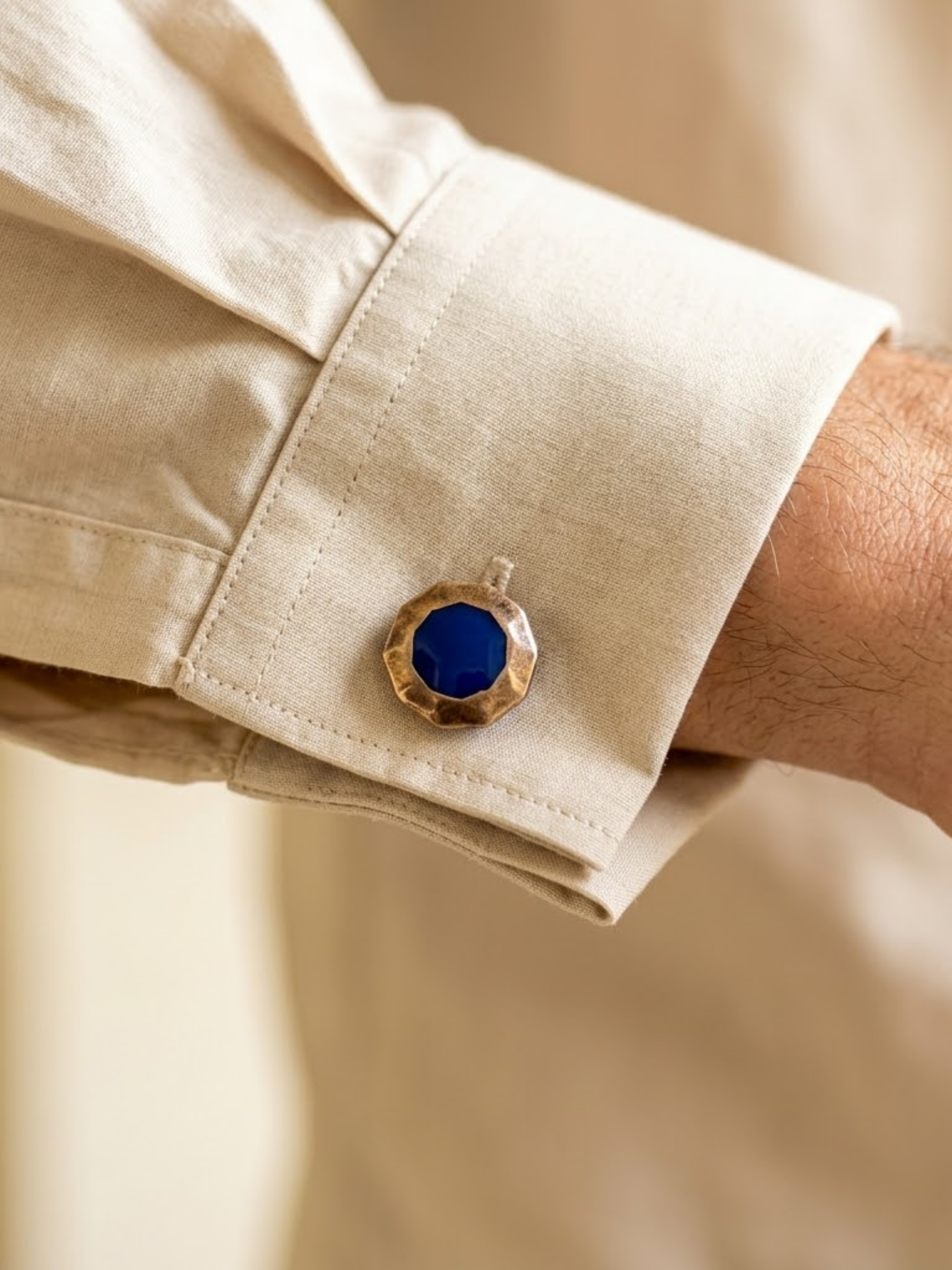 Shvetraag 92.5 Sterling Silver Lapis Lazuli Gold Plated Cufflinks for Men