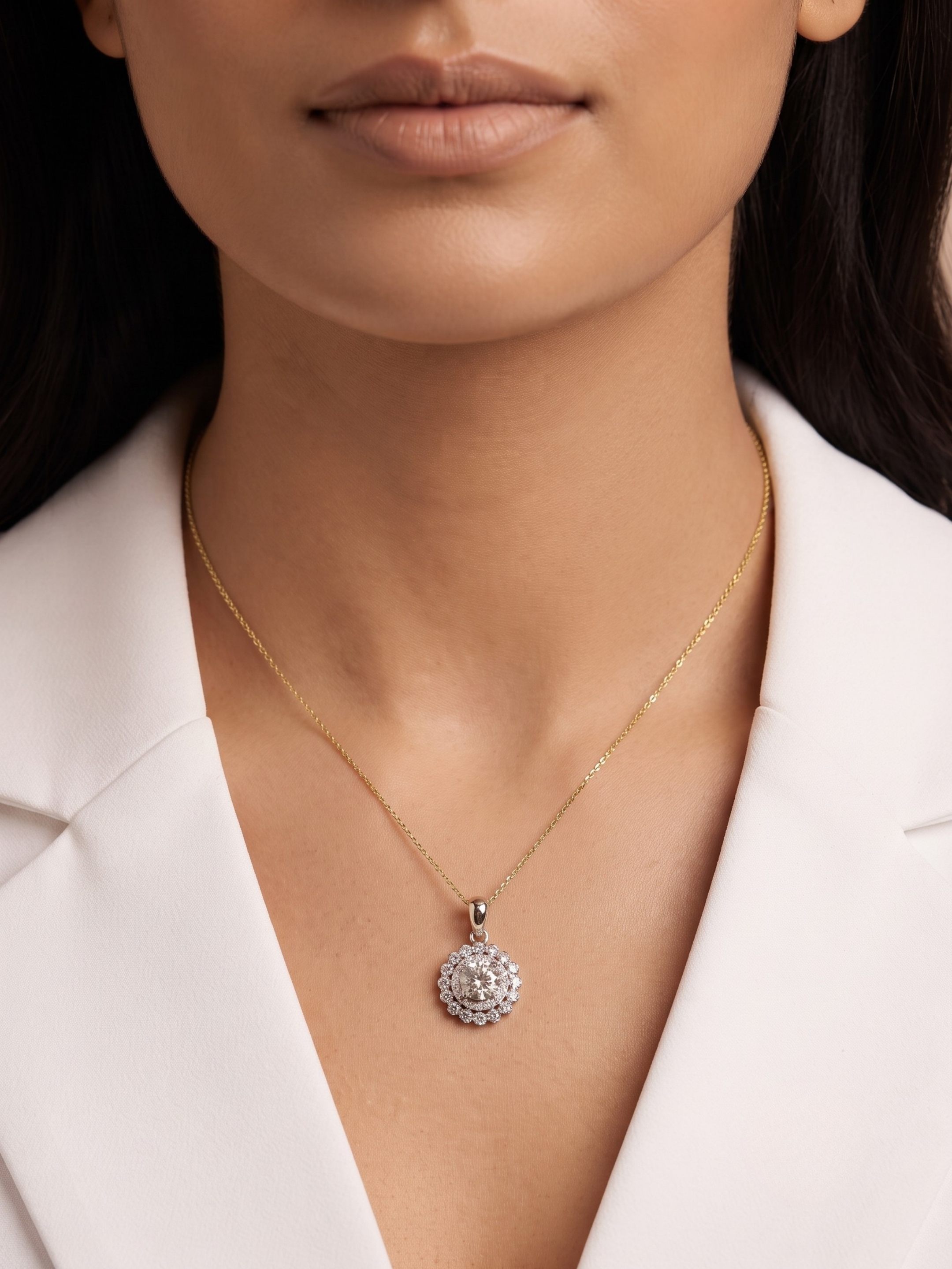 Classic Solitaire Halo Pendant