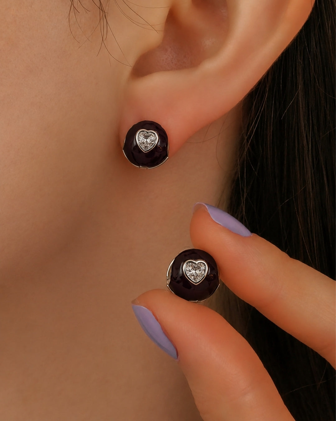 Midnight Heart Enamel Hoop Earring