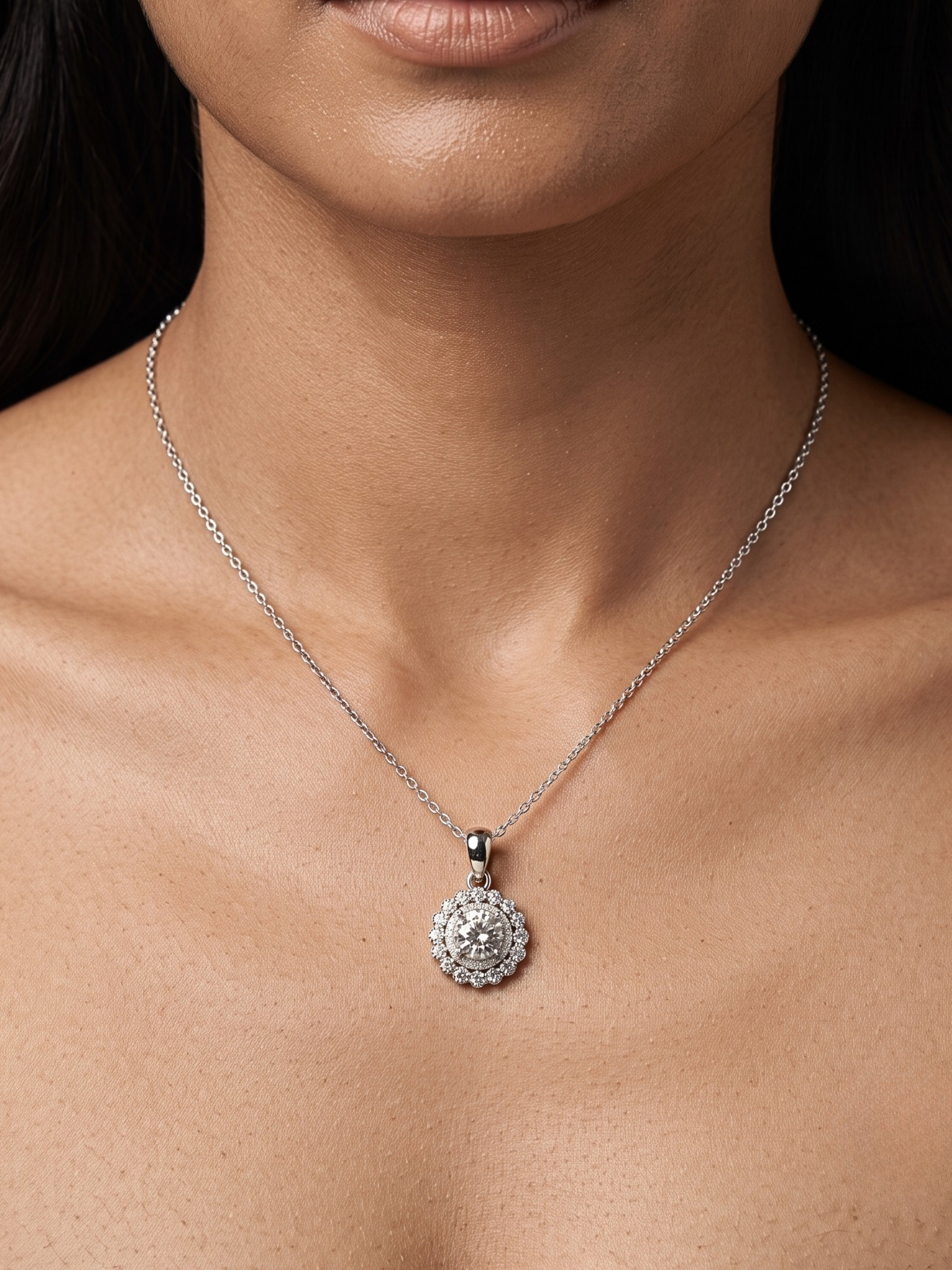 Classic Solitaire Halo Pendant