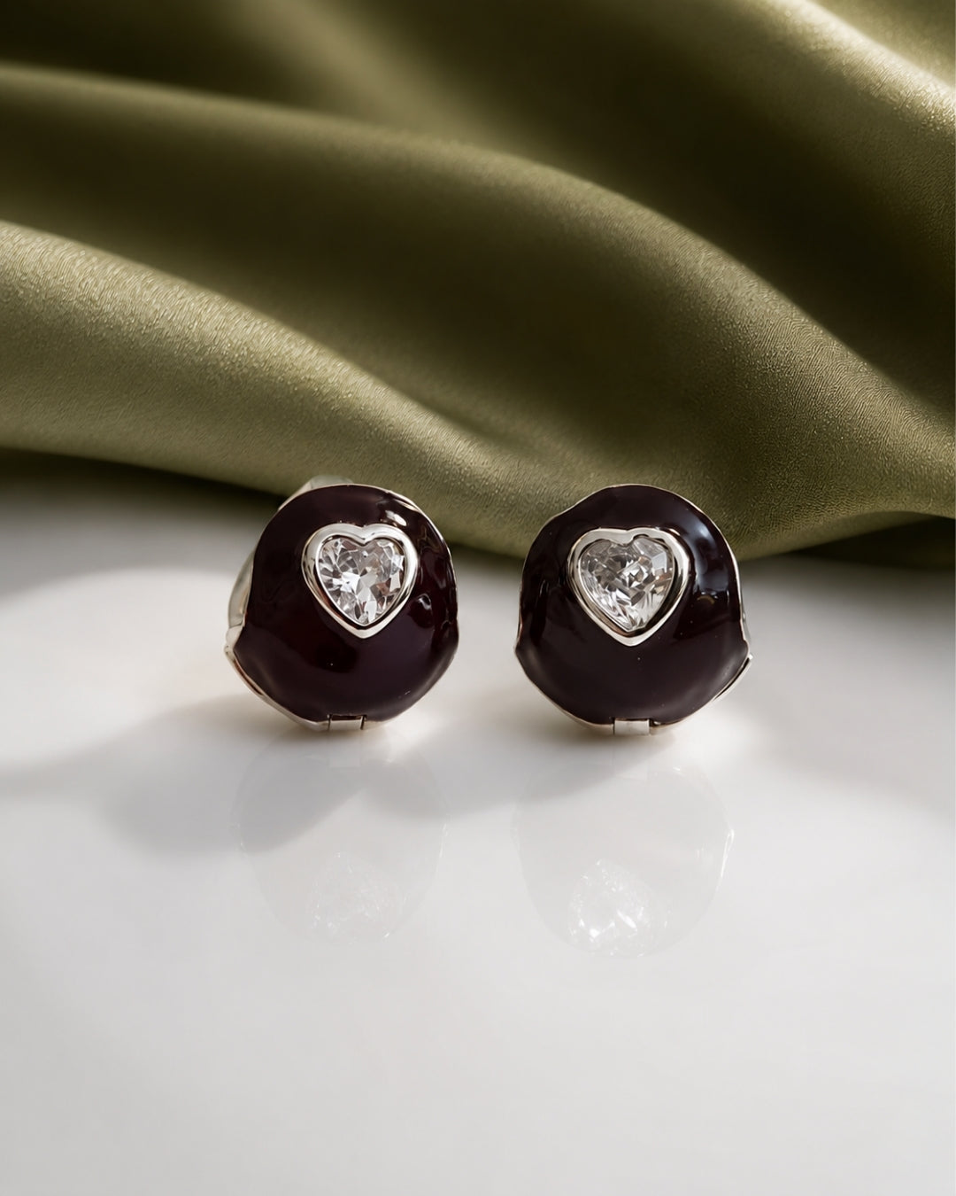 Midnight Heart Enamel Hoop Earring