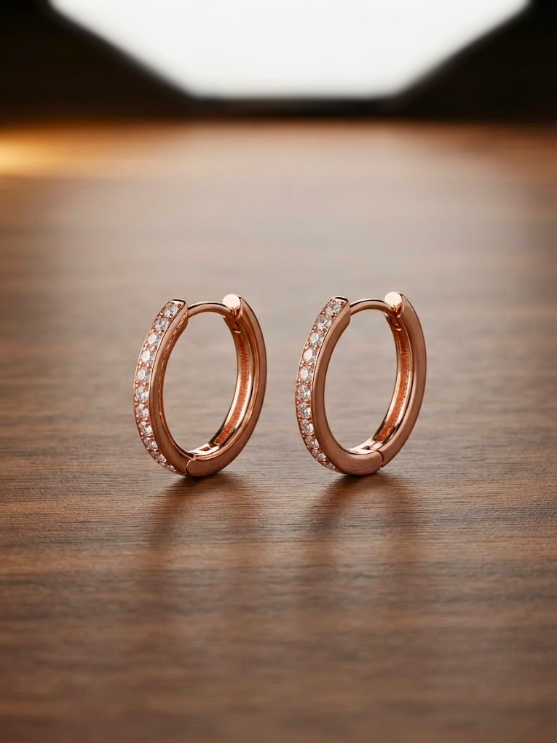Shvetraag 92.5 Sterling Silver Rose Gold Plated Diamond Hoop Earrings for Women