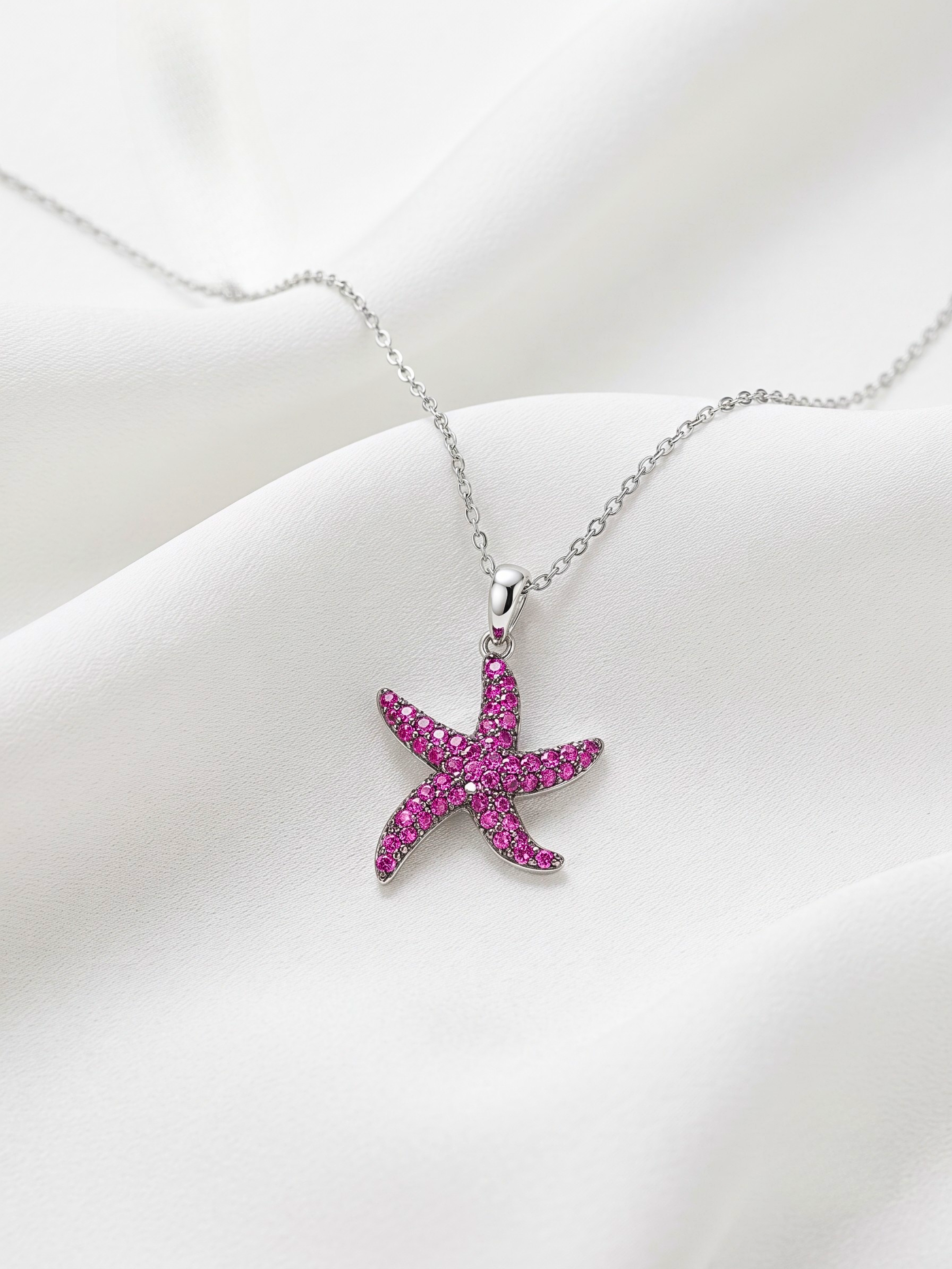 Maris Bloom Pink Starfish Silver Pendant