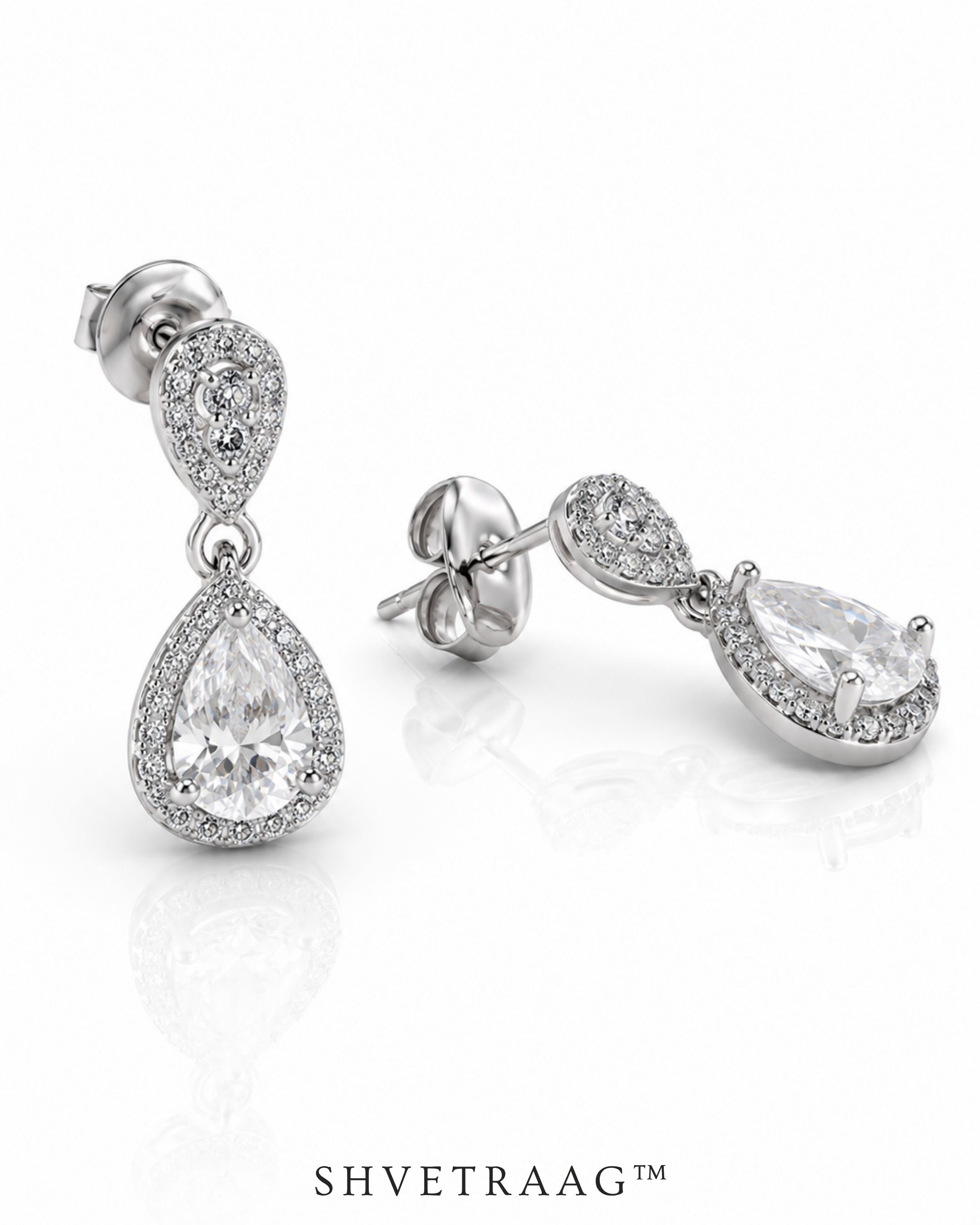 Celestia Teardrop Halo Silver Drop Earrings