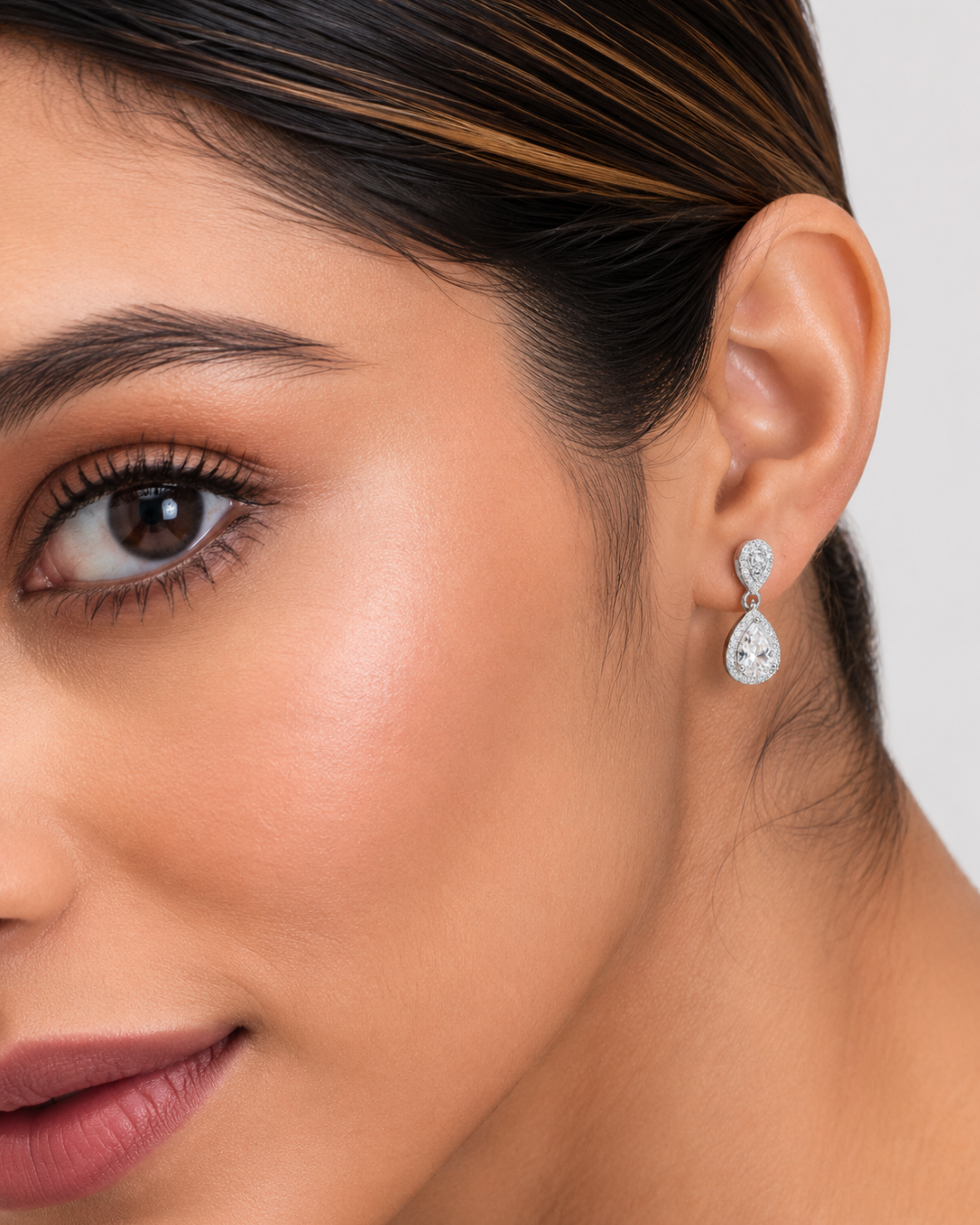 Celestia Teardrop Halo Silver Drop Earrings