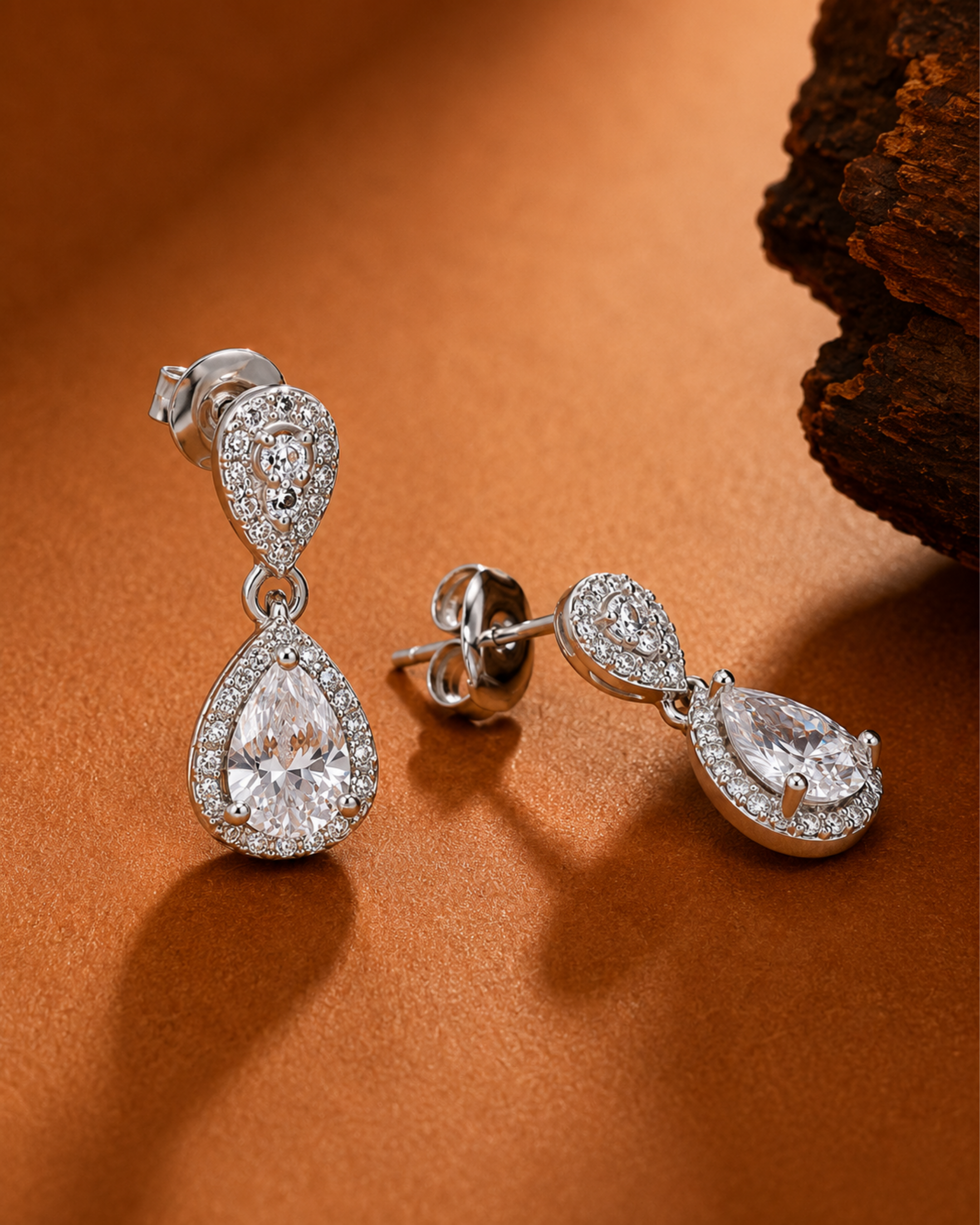 Celestia Teardrop Halo Silver Drop Earrings