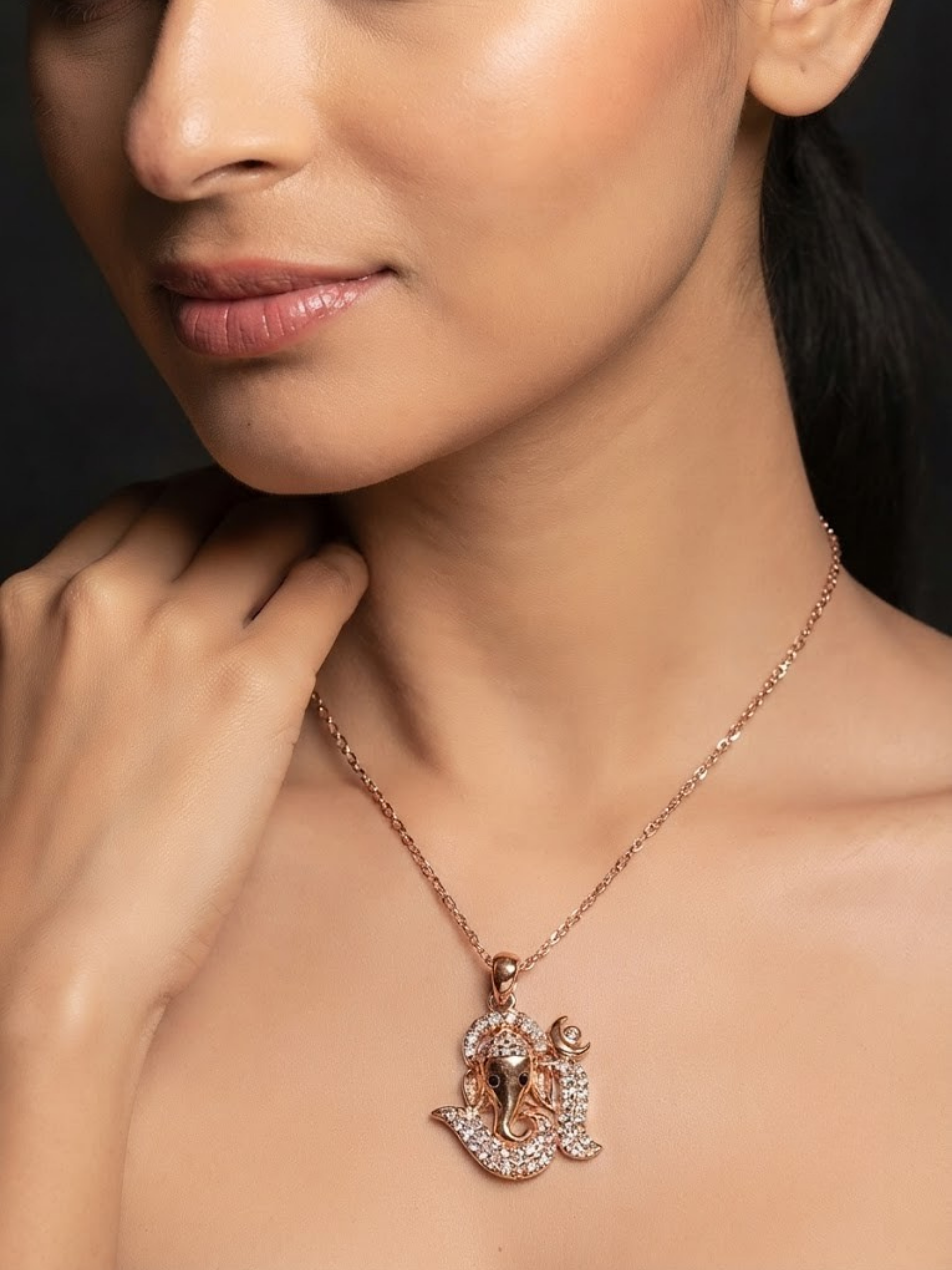 Divine Om Ganesha CZ Pendant Necklace
