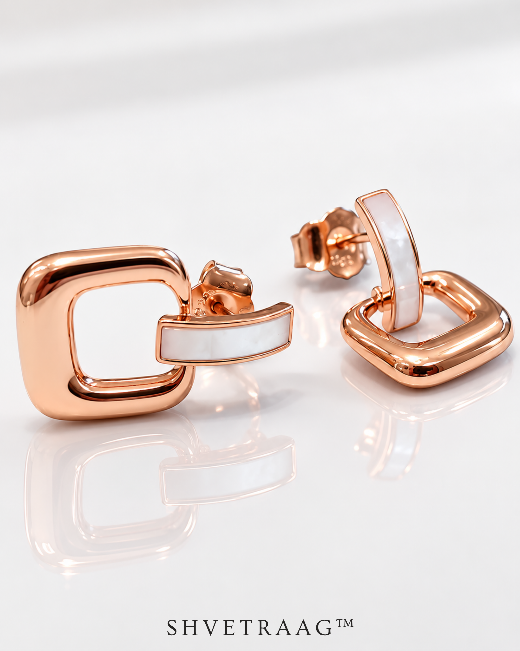 Aurora Rose Gold Mother of Pearl Geometric Drop Earrings