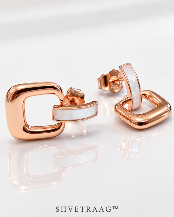 Aurora Rose Gold Mother of Pearl Geometric Drop Earrings