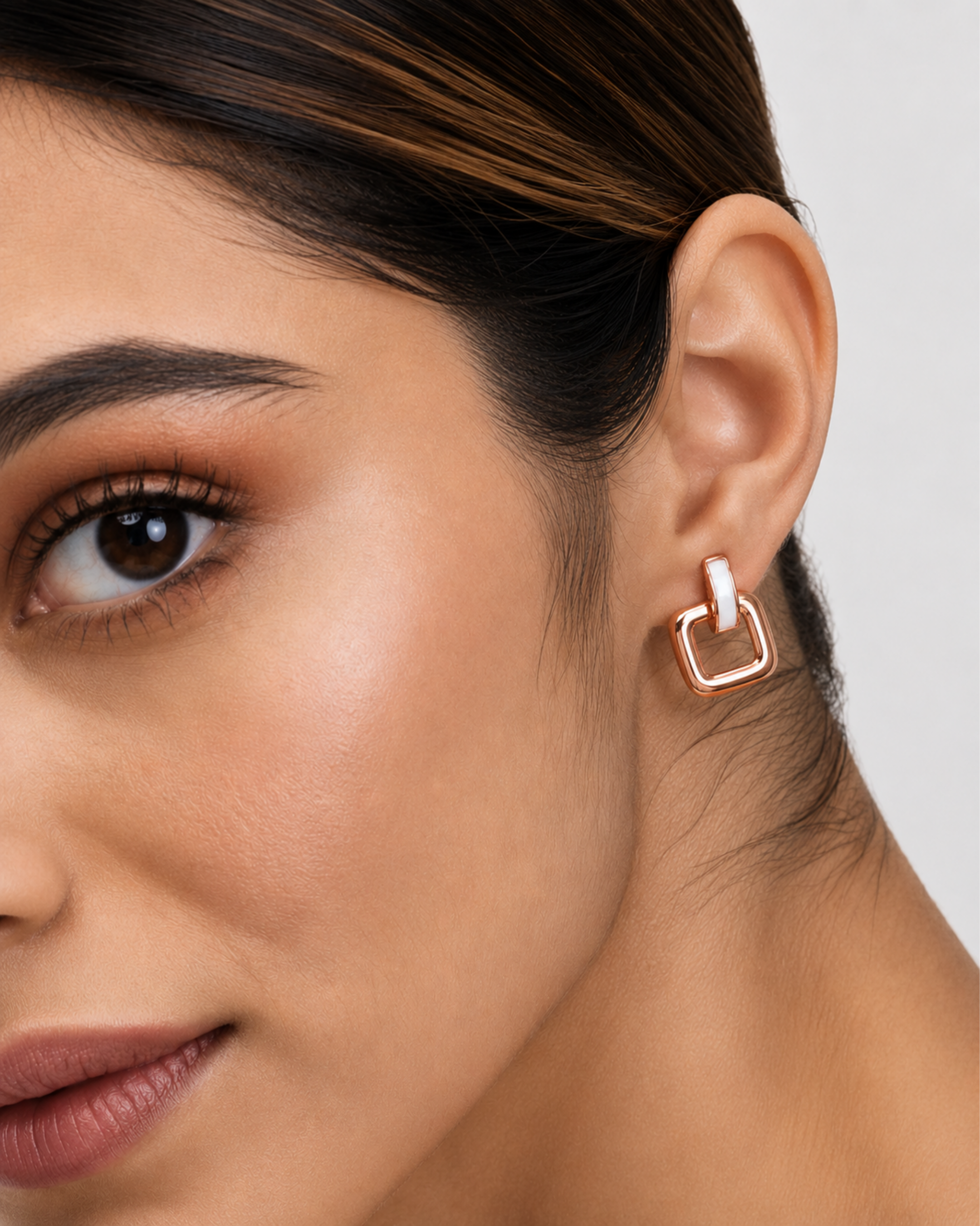 Aurora Rose Gold Mother of Pearl Geometric Drop Earrings