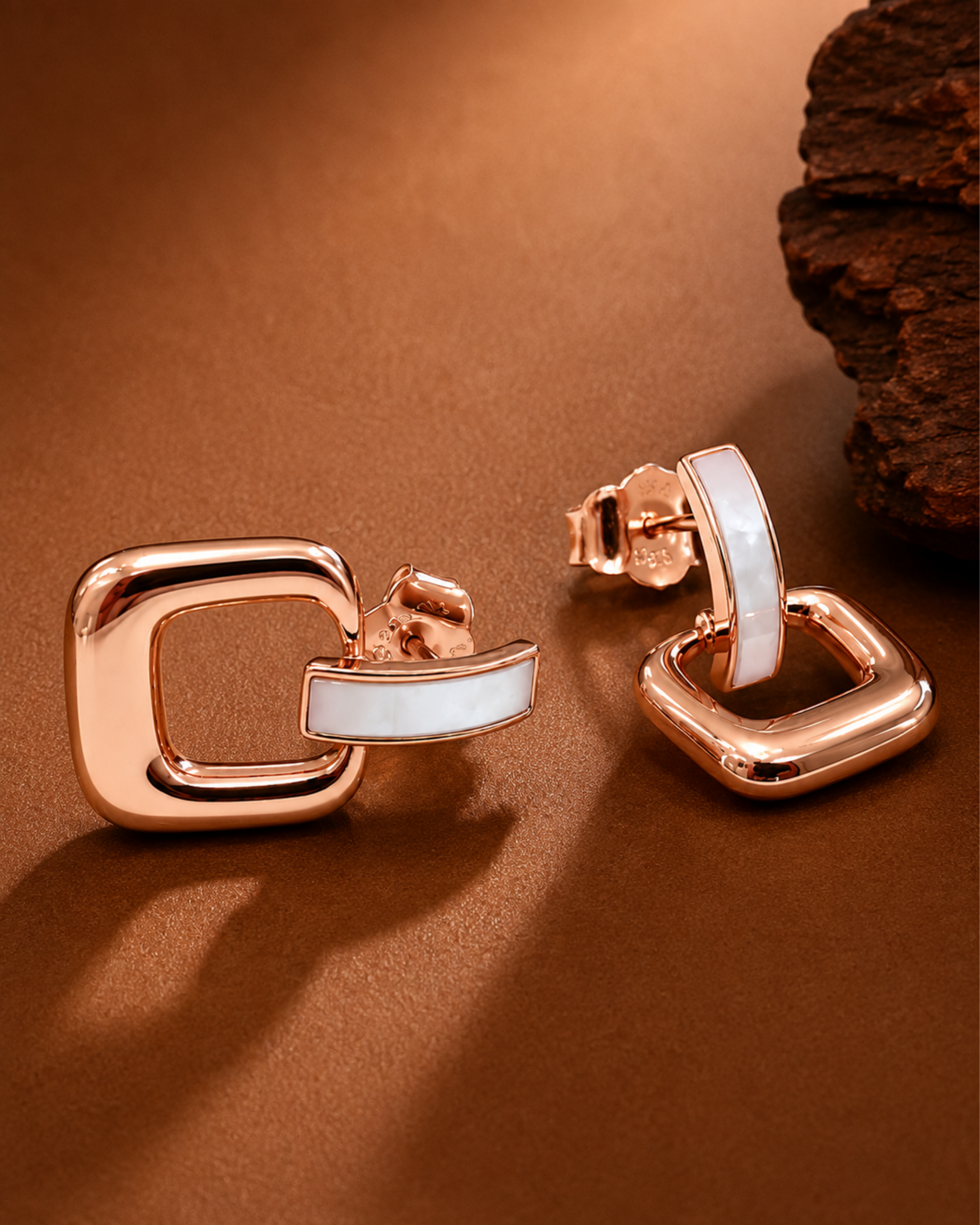 Aurora Rose Gold Mother of Pearl Geometric Drop Earrings