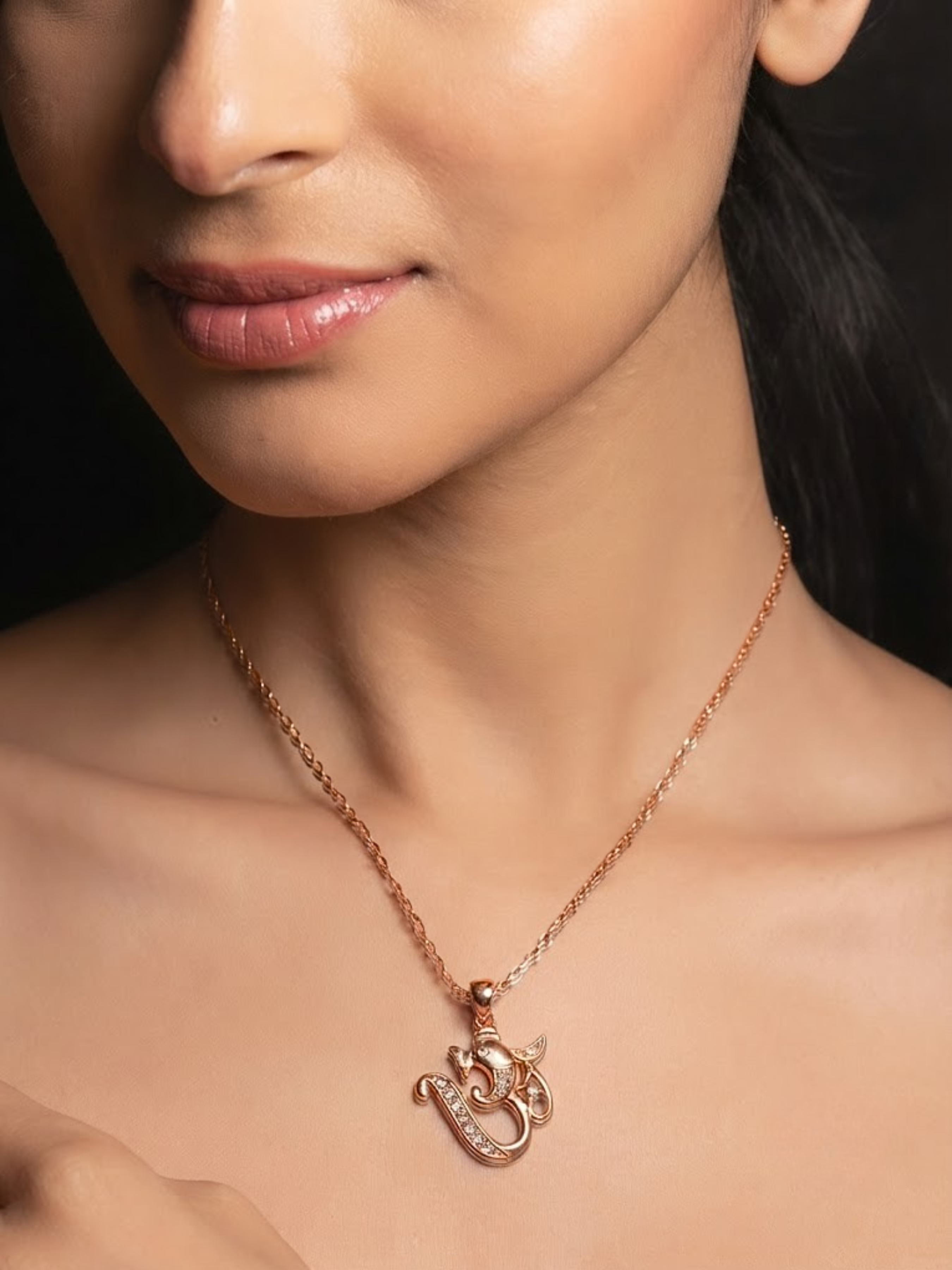 Divine Om Ganesha CZ Pendant Necklace