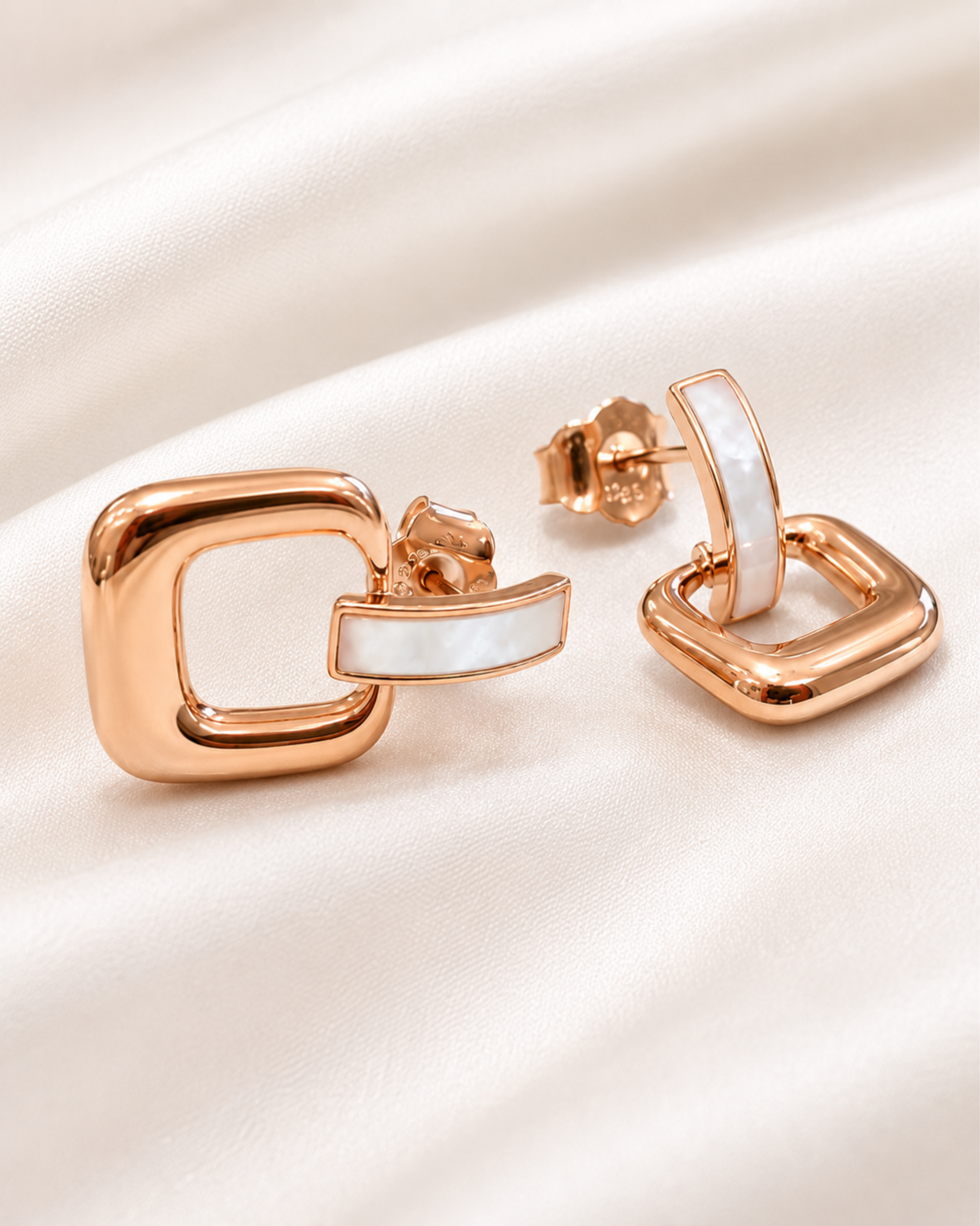 Aurora Rose Gold Mother of Pearl Geometric Drop Earrings