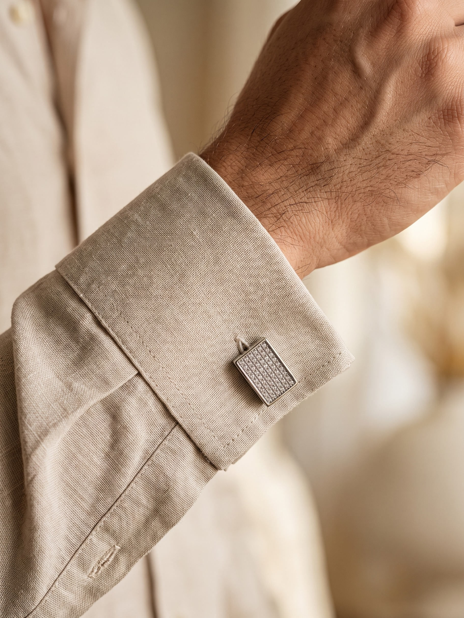 Shvetraag 92.5 Sterling Silver Pavé Rectangle Cufflinks for Men