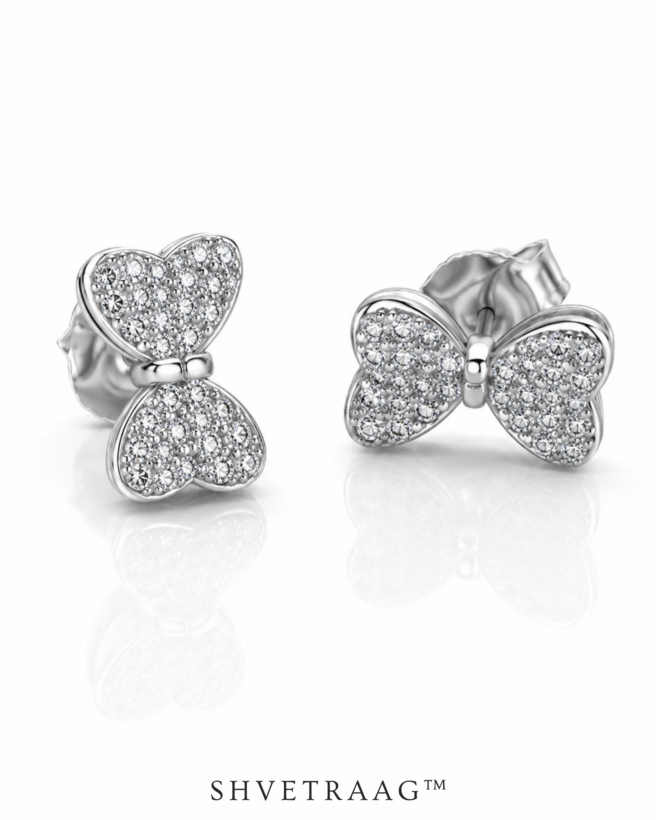 Sparkling Butterfly Silver Stud Earrings