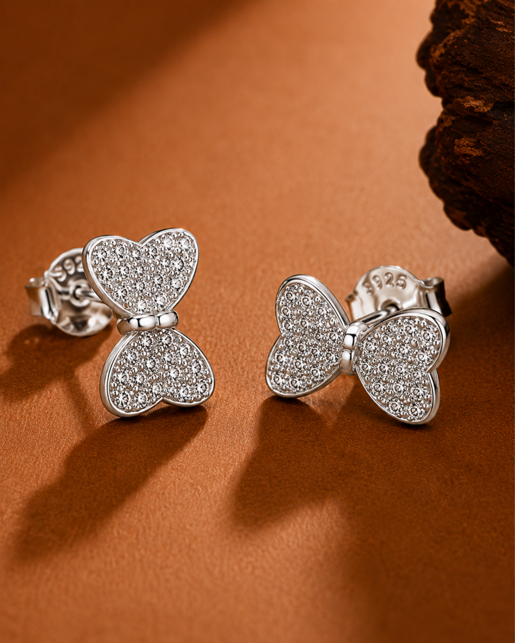 Sparkling Butterfly Silver Stud Earrings