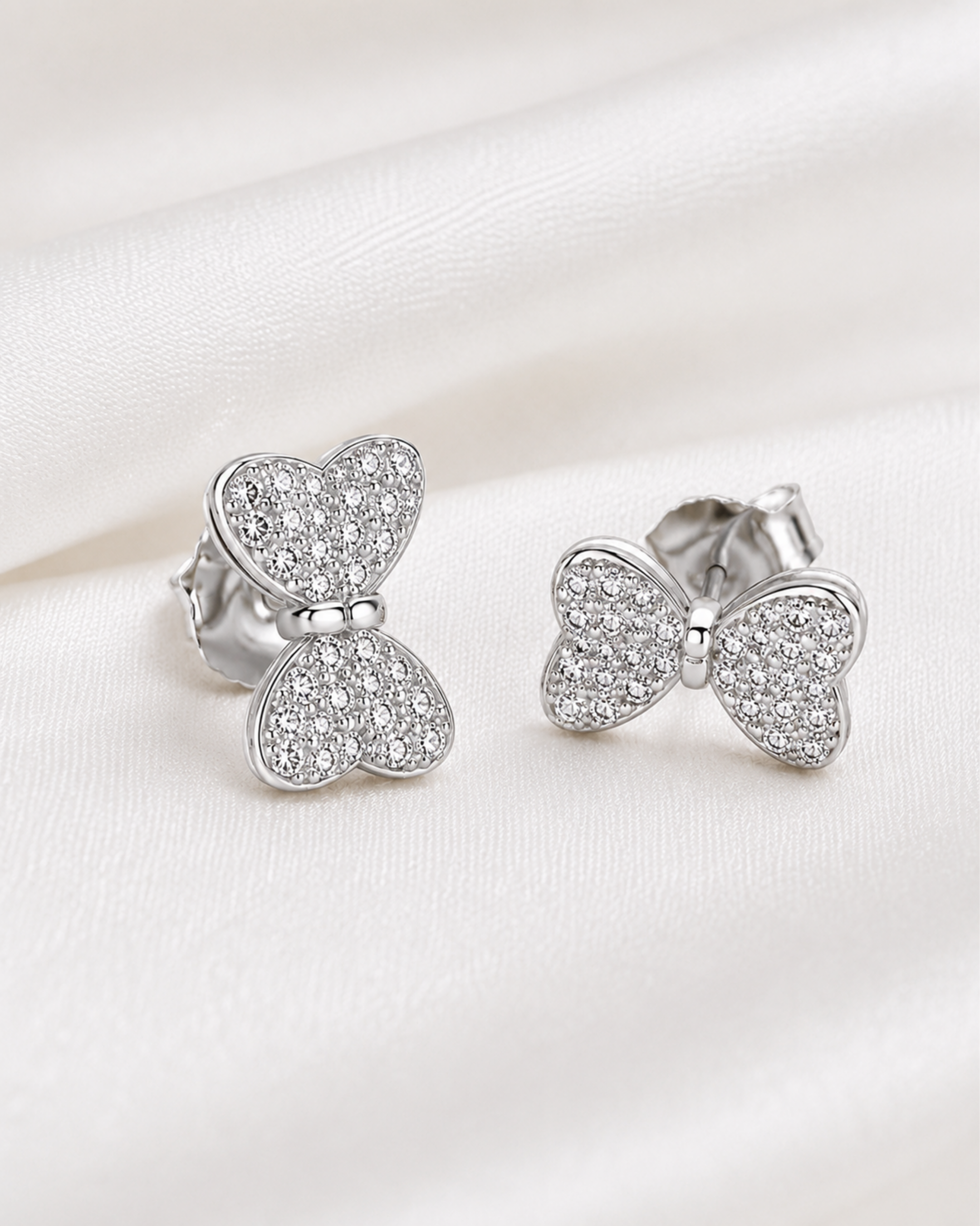 Sparkling Butterfly Silver Stud Earrings