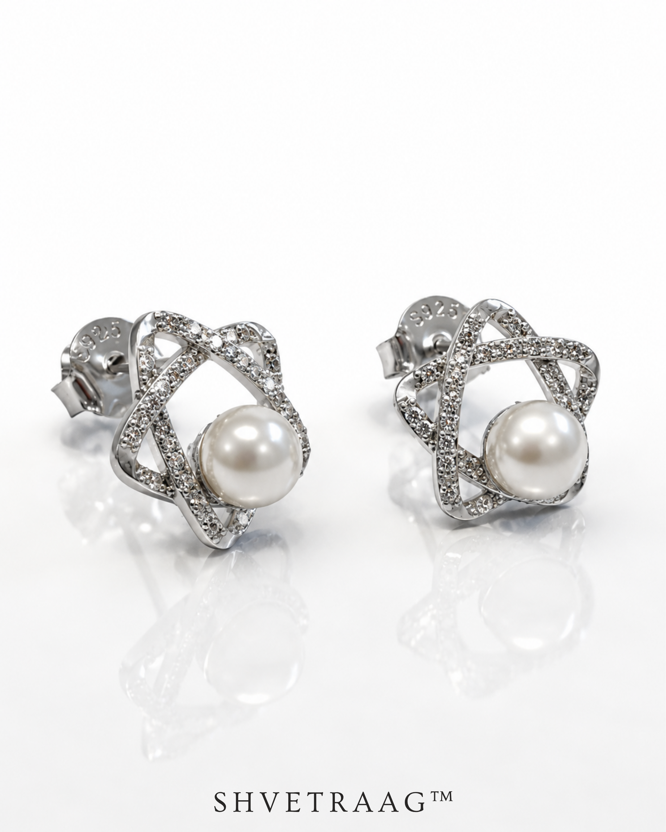Celeste Pearl Orbit Silver Stud Earrings