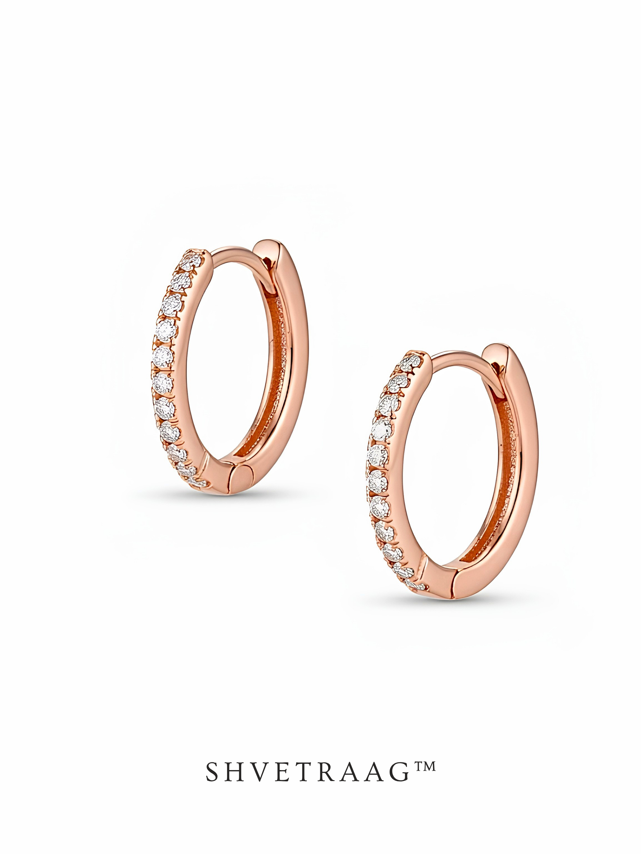 92.5 Sterling Silver Rose Gold Plated Hoop Earrings with Sparkling Cubic Zirconia Stones for Women by Shvetraag
