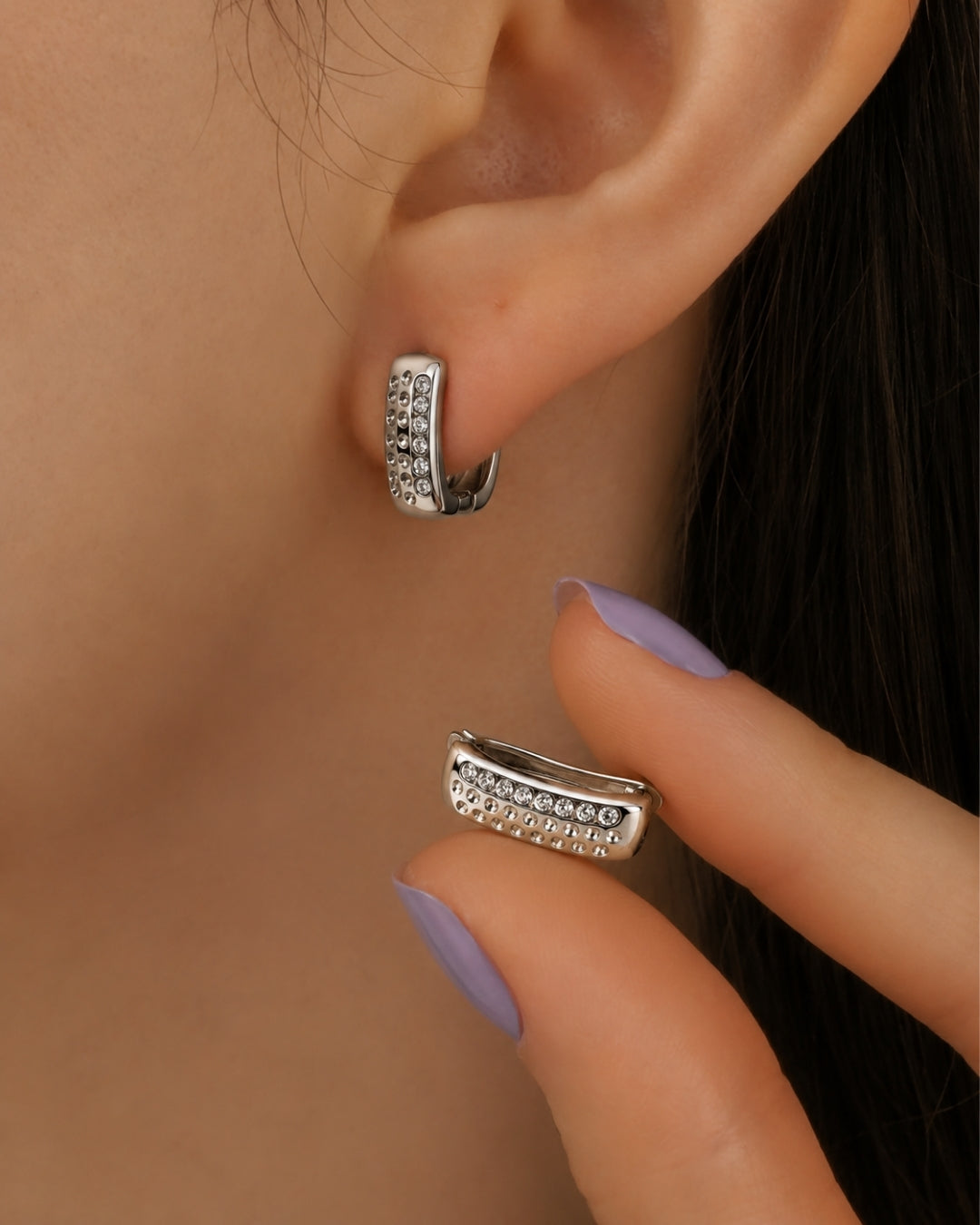 Aurora Luxe Silver Huggie Hoop Earrings
