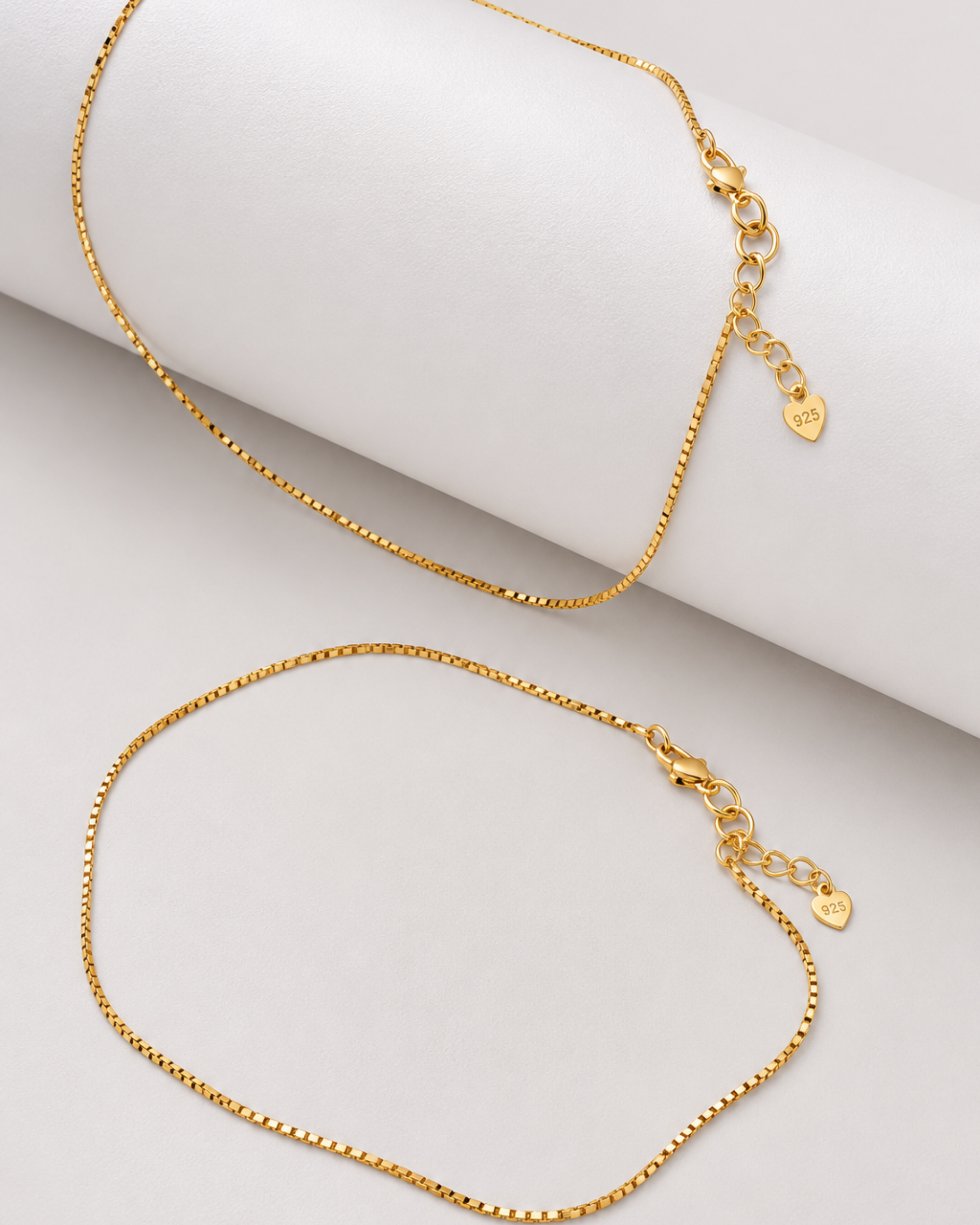 Shvetraag 92.5 Sterling Silver Gold Plated Box Chain Anklet Pair for Women