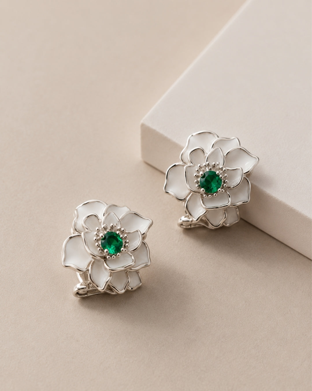 Emerald Bloom Floral Hoop Earrings