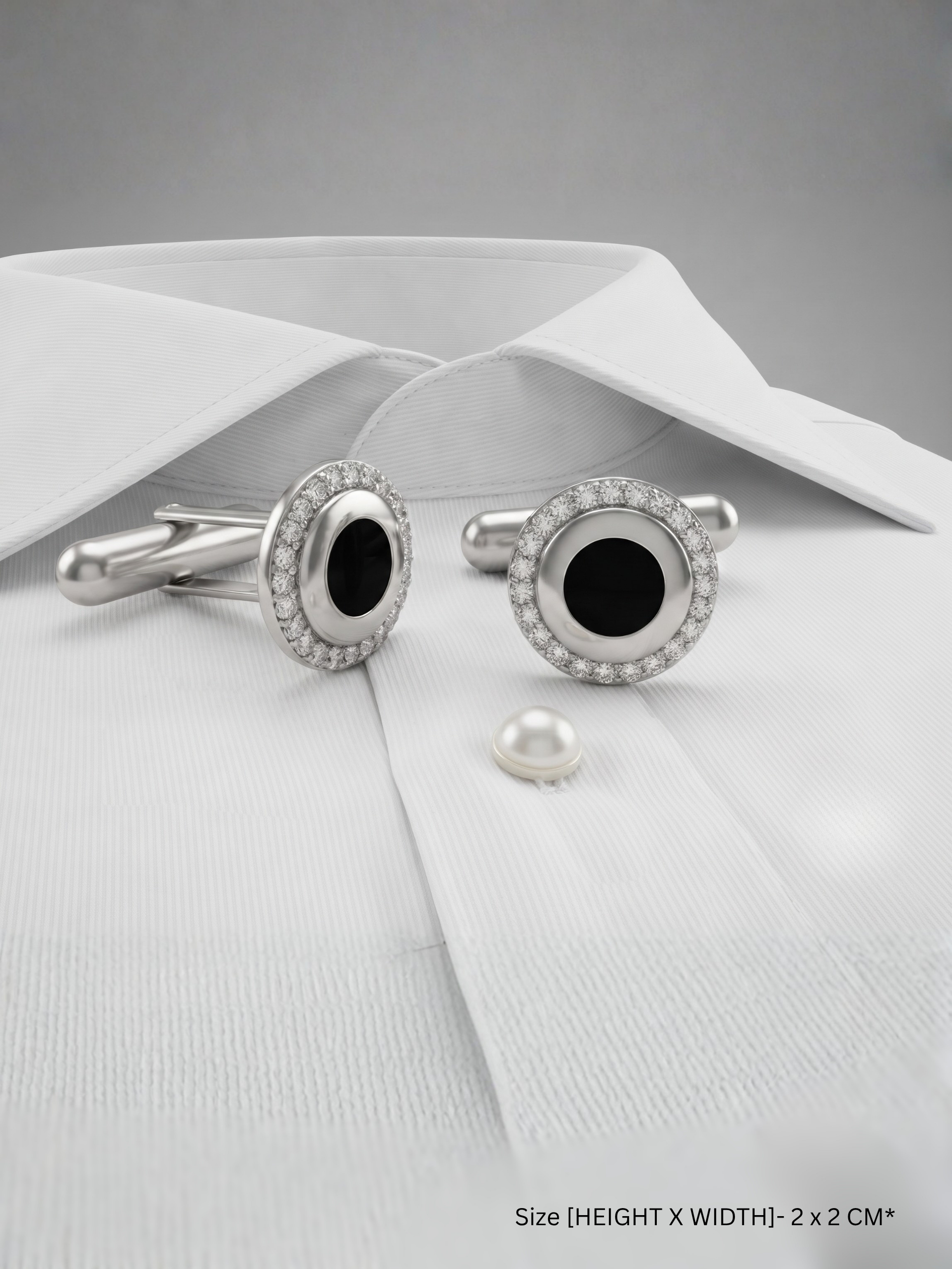 Shvetraag 92.5 Sterling Silver Black Onyx Round Halo Cufflinks for Men